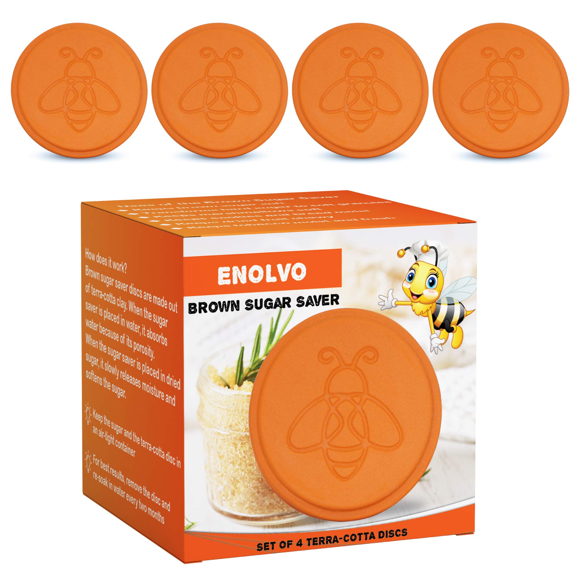 Enolvo Brown Sugar Keeper Bee - Terra Cotta Brown Sugar Saver, Disc to Maintain Food Moisture in Container, Softener Stone, Terr