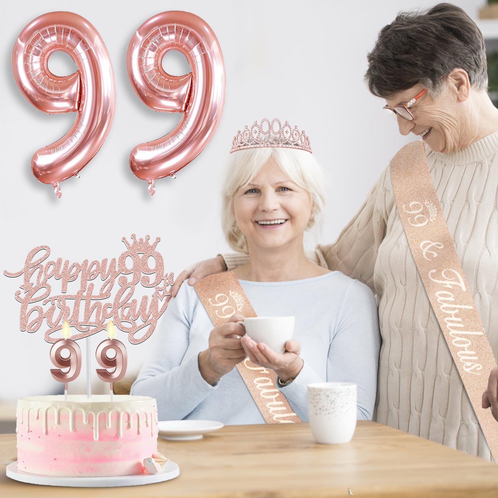 99Th Birthday Decorations Gifts For Women With 99Th Birthday Sash And Tiara, Birthday Cake Topper And Number 99 Candles, Big 99