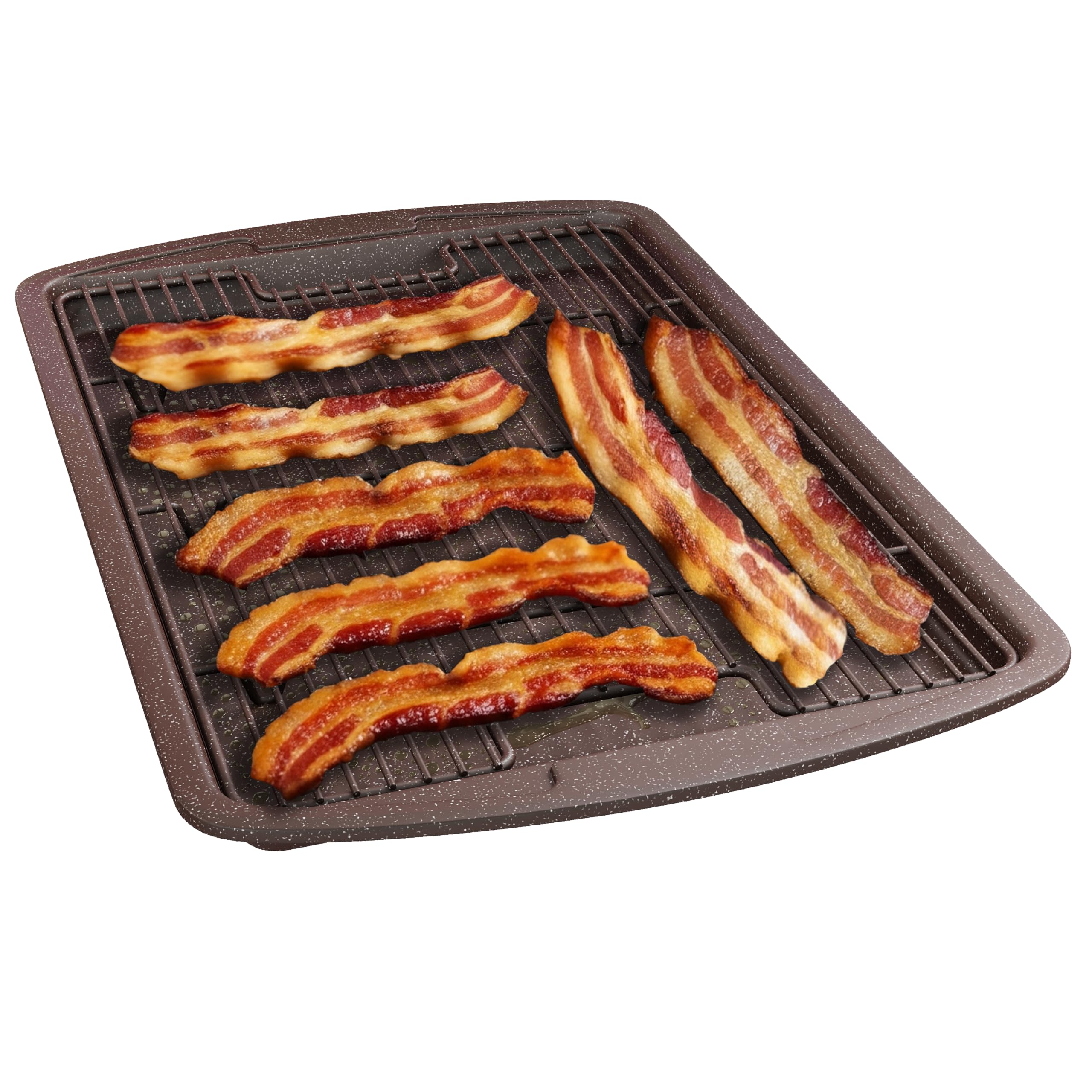 Cookie Sheet with Wire Rack Set, 2-Piece Nonstick Brown Marble Carbon Steel Pan & Cooling Rack, Space-Saving Stackable Set, PFOA