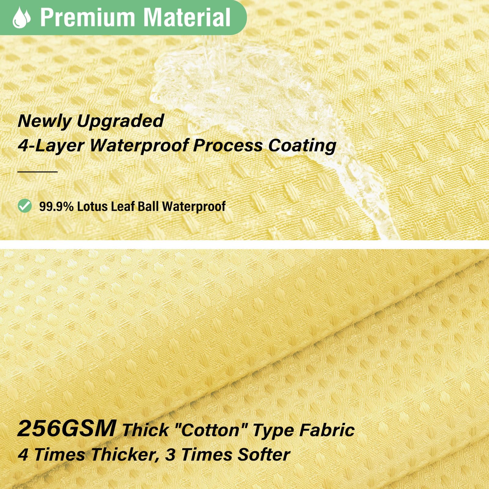 Dynamene Yellow Fabric Shower Curtain - Waffle Weave Textured Heavy Duty Cloth Shower Curtains For Bathroom, 256Gsm Hotel Luxury
