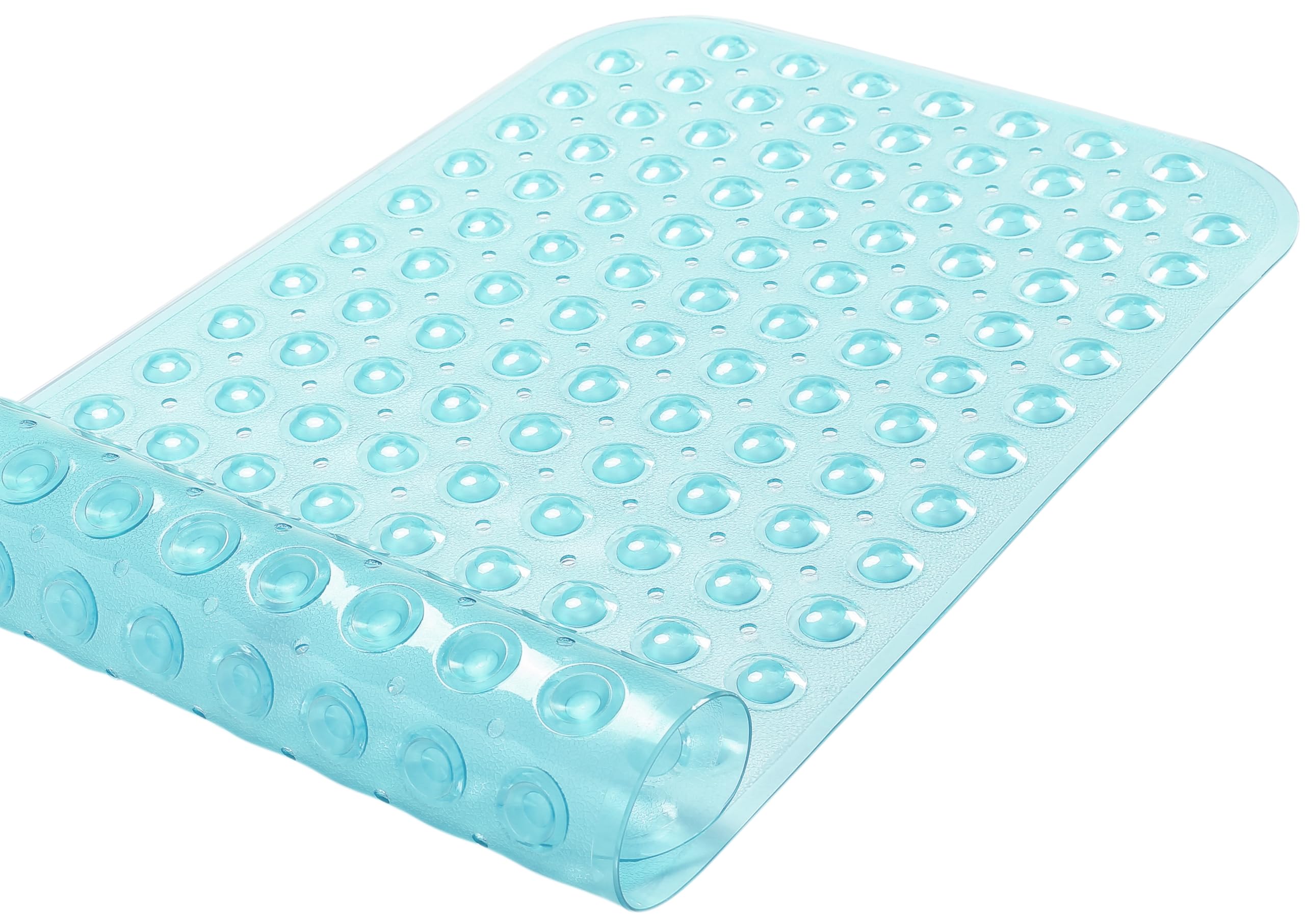 TIKE SMART Non-Slip Bathtub & Shower Mat, 31"x16", Vinyl, Transparent Aqua/Blue-Green, Machine-Washable, Superior Grip