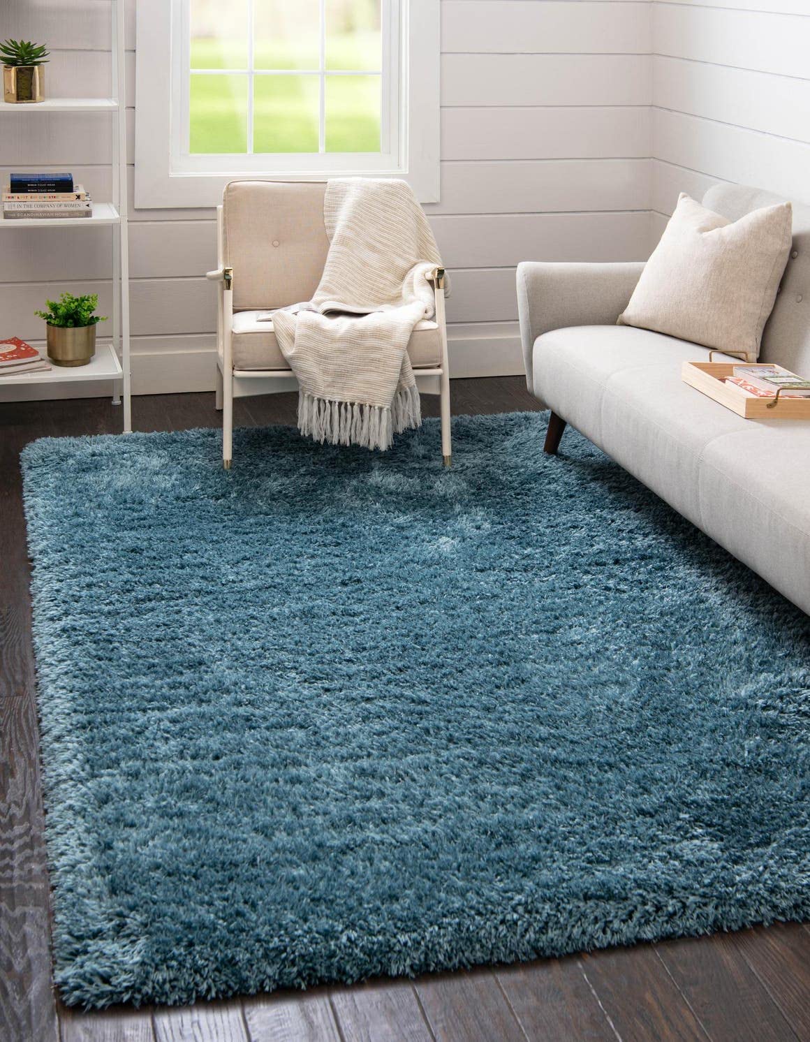 Rugs.com Infinity Collection Solid Shag Area Rug 5 x 8 Aegean Blue Shag Rug Perfect for Living Rooms, Large Dining Rooms, Open