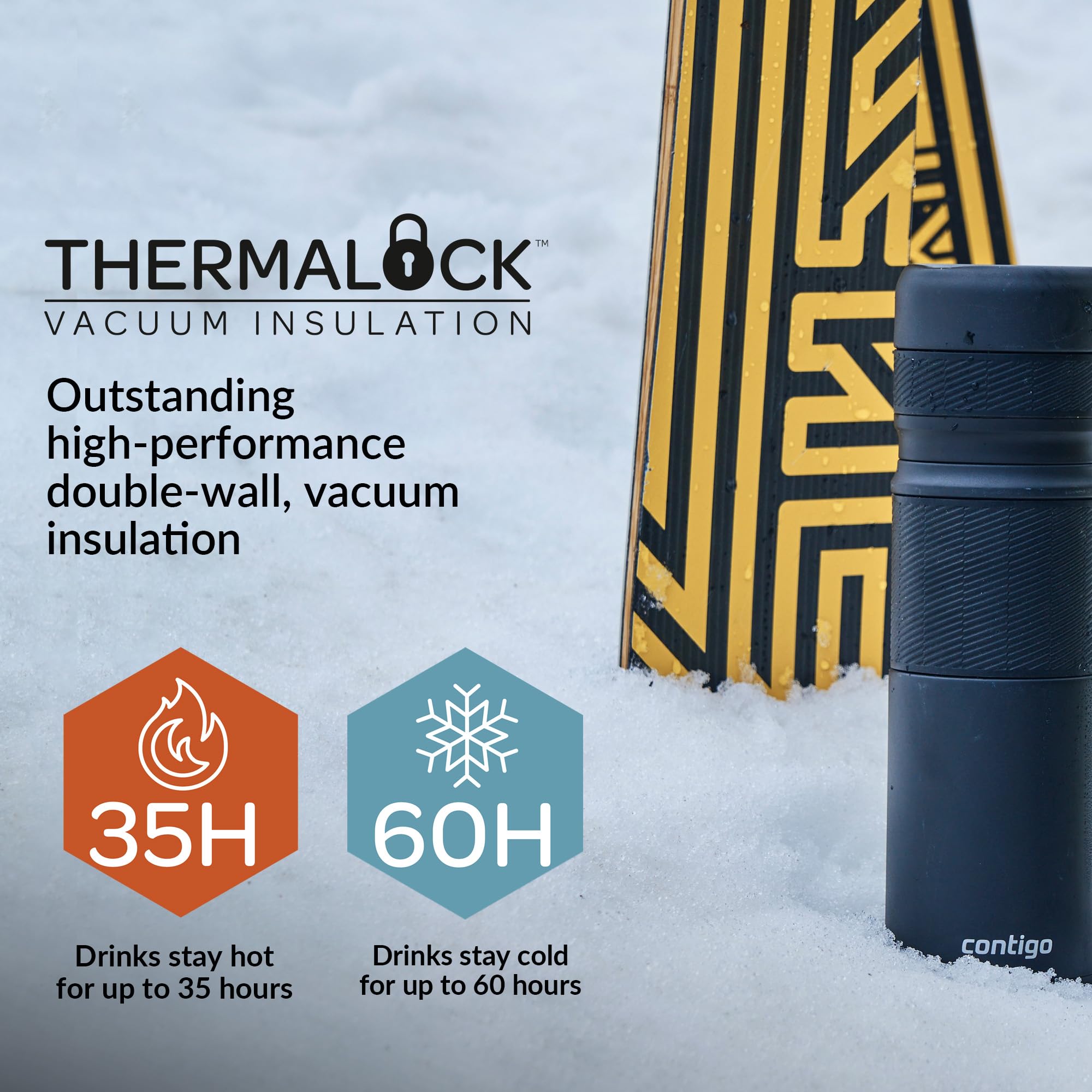 Contigo Thermal Bottle Thermalock  Vacuum Insulated Travel Flask  Thermos Flask for Hot Drinks  36h hot  60h cold  Leakproof Coffee Tea Bottle  Stainless Steel Travel Mug