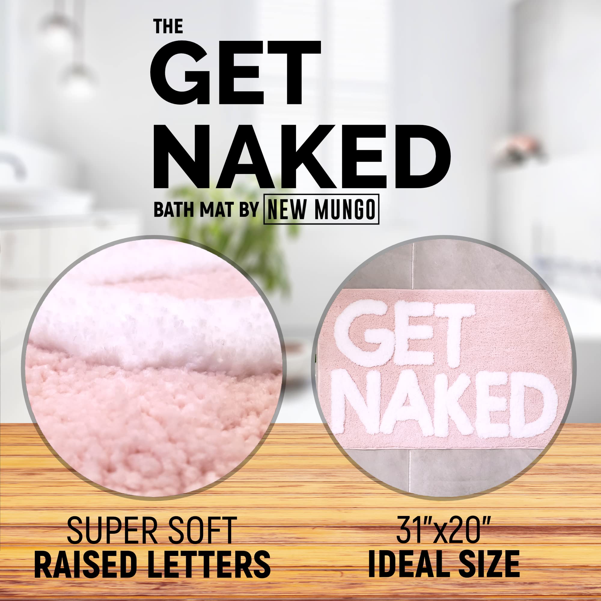 New Mungo Get Naked Bath Mat Pink - Blush Pink Bathroom Rugs  Apartment Decor  Pink Bathroom Accessories  Pink Bathroom Decor  Pink Home Decor  Cute Bath Mats  White & Pink Bath Mat - 31'' x 20''