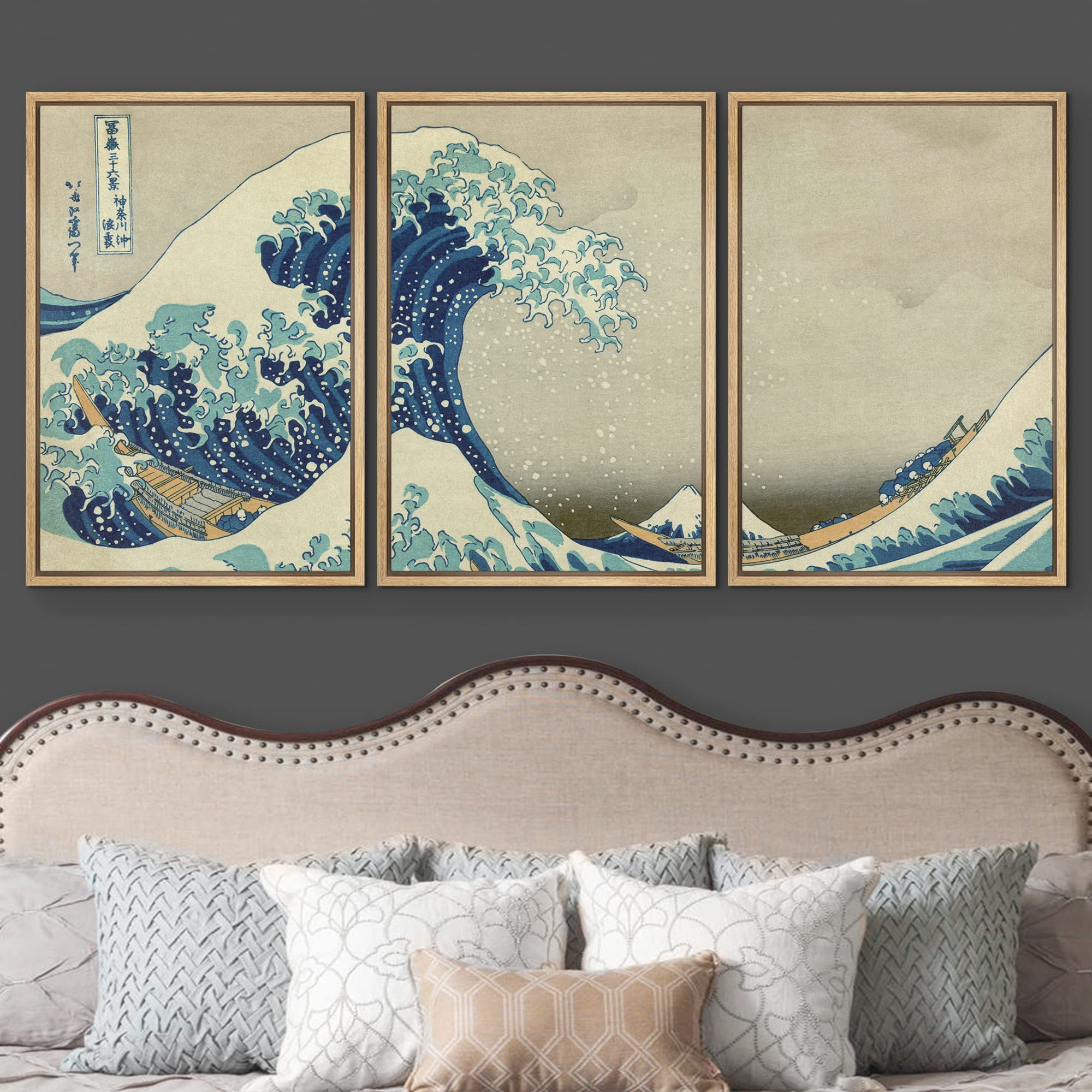 Wall26 Framed Canvas Print Wall Art Set The Great Wave Off Kanagawa By Hokusai Cultural Historic Oil Painting Fine Art Reproduct