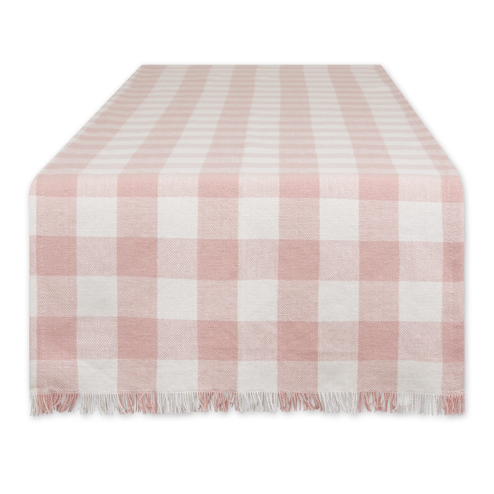 Dii Heavyweight Fringed Check Tabletop Collection, Table Runner, 14X72, Pale Mauve