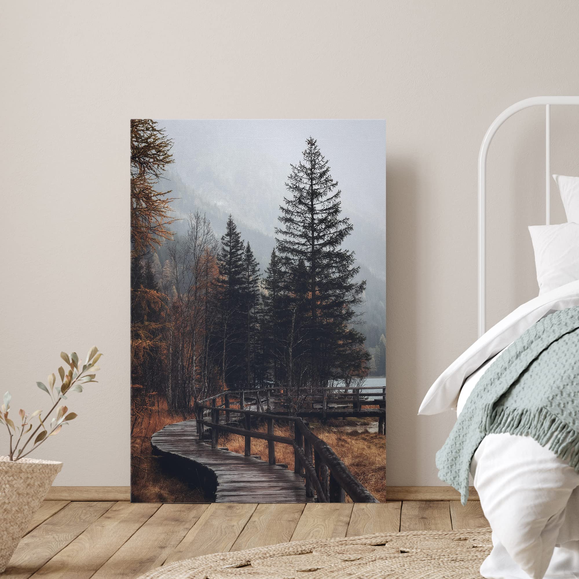 Signwin Canvas Wall Art Autumn Dramatic Forest Landscape Living Room Orange Photography Rustic - 16X24 Inches