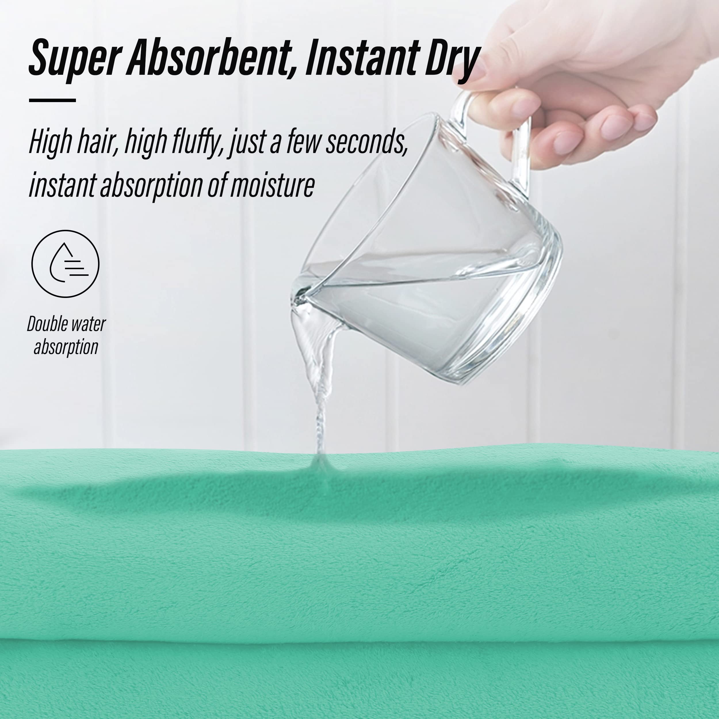 Moonqueen Ultra Soft Microfiber Coral Velvet Towel Set - Quick Drying, 2 Bath Towels, 2 Hand Towels, 2 Washcloths - Aqua Green,