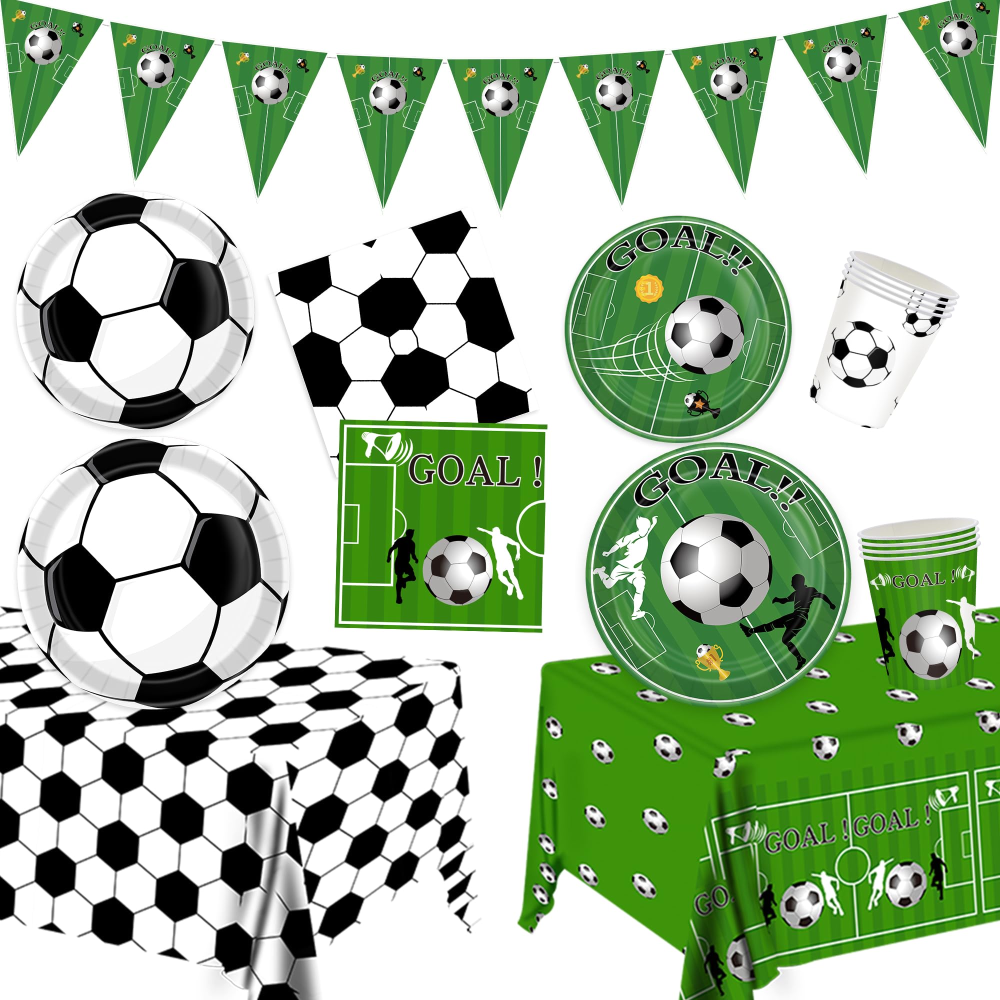Sjjpdyy Soccer Party Decorations Soccer Party Supplies Tableware Set Includes Banner, Plates, Cups, Napkins, Tablecloth For Boys