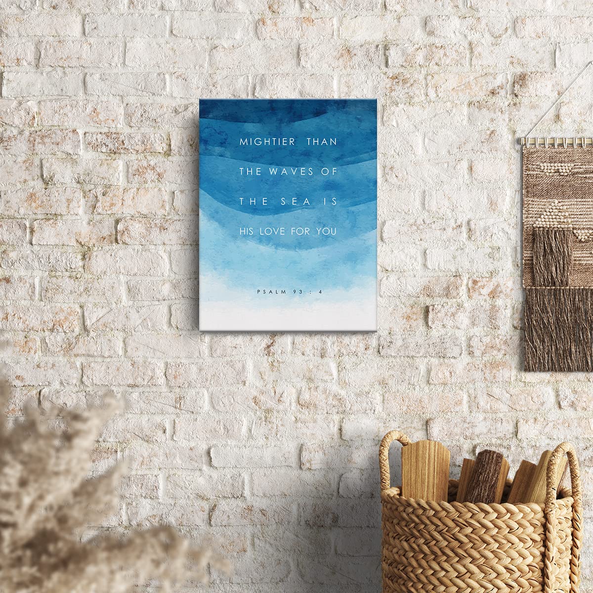 Bible Verse Canvas Print Decor Mightier Than The Waves Psalm 93:4 Wall Painting Posters Blue Artwork 12   X15   Home Office Deco