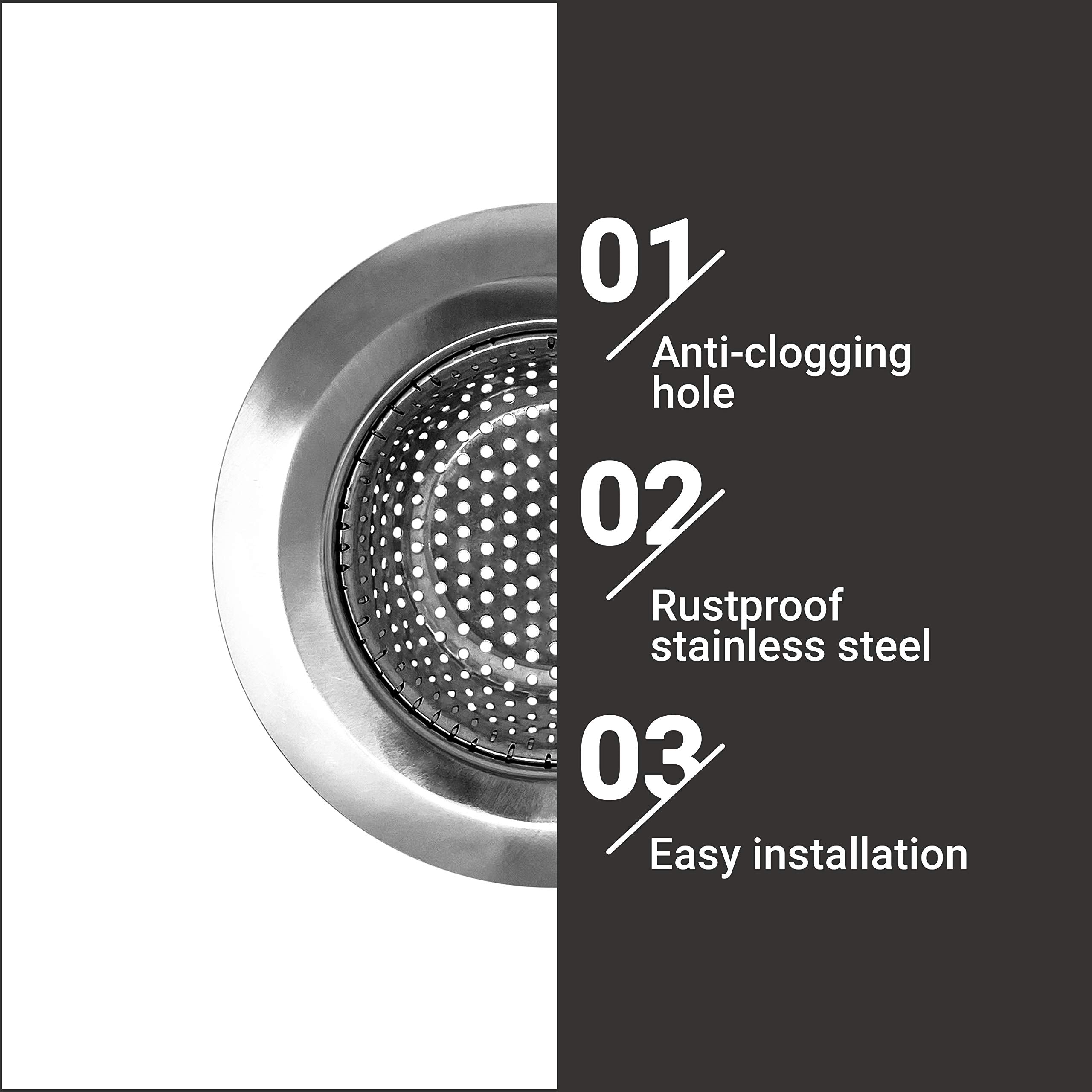 Makerstep 2 Pack of Stainless Steel Sink Drain Strainer Baskets 4.5 Inch Diameter. Kitchen Stopper. for Dishes  Garbage Disposal  Large Wide Rim Prevents Clogged Drains Catcher. Fine Mesh.