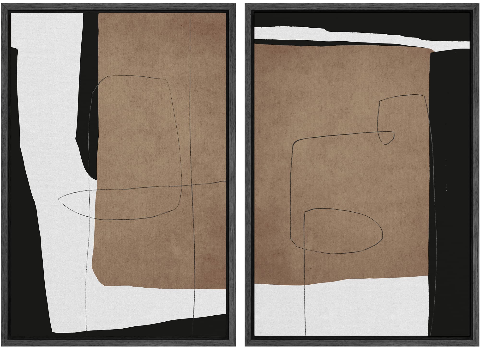 Idea4Wall Framed Canvas Print Wall Art Set Mid-Century Color Block Landscape Abstract Shapes Illustrations Minimalism Decorative