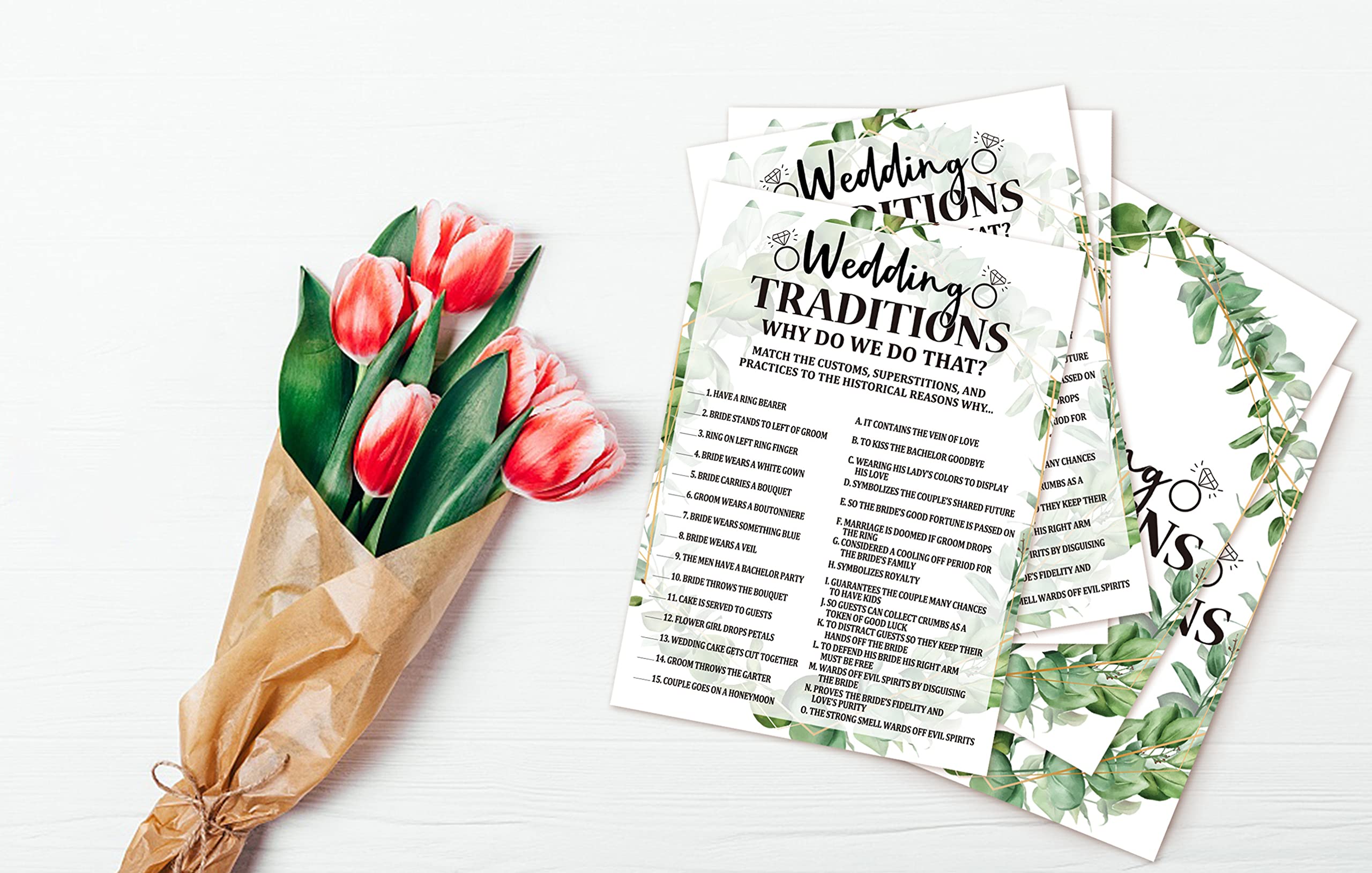 Bridal Shower Game Cards, Wedding Traditions Game, Tropical Jungle Theme Engagement Party Cards For Wedding, Set Of 30 Cards(Lea