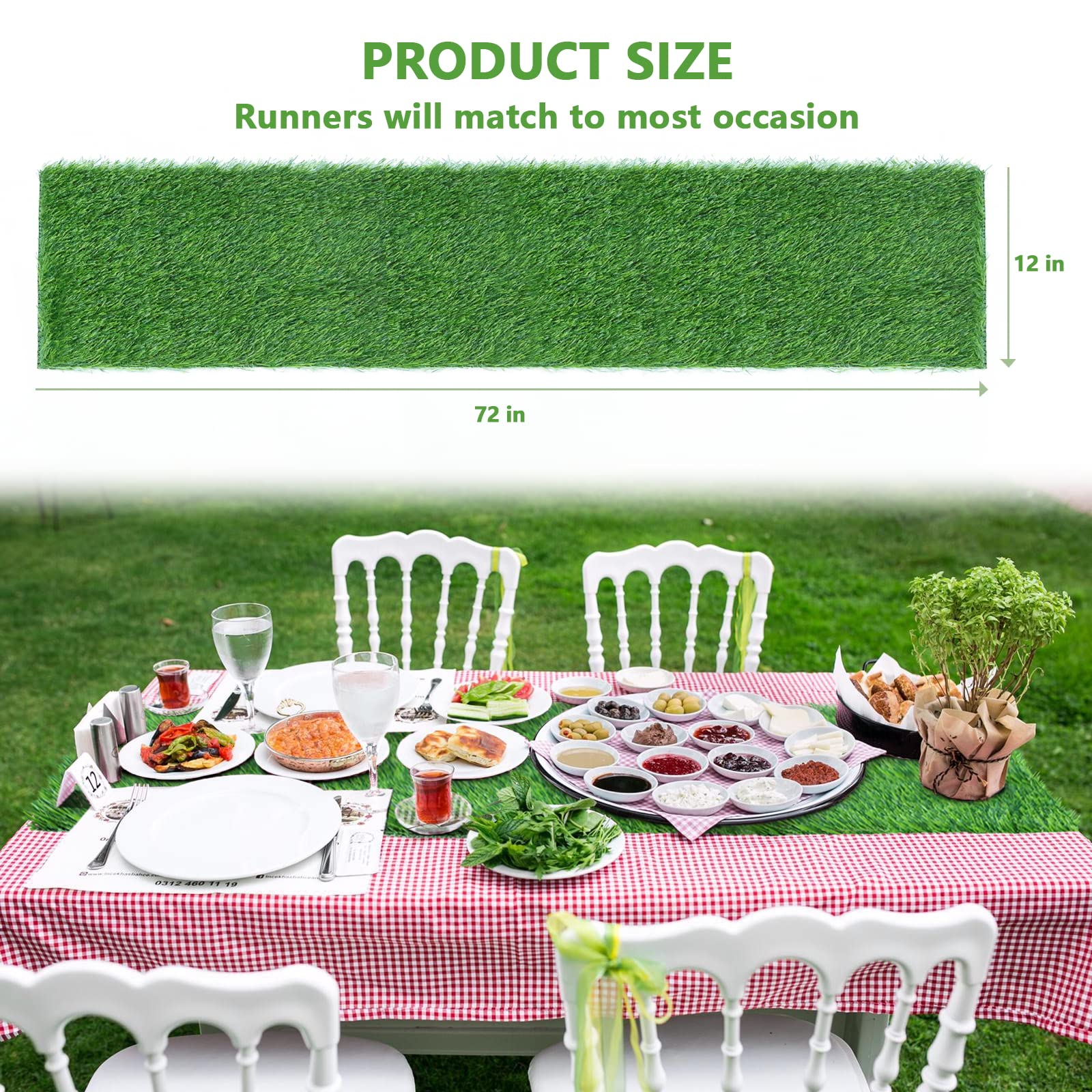 Goldouya 12 X 72 Inch Artificial Grass Dining Table Runner Green Table Decor For Holiday Party, Kitchen Decor, Wedding, Banquet,