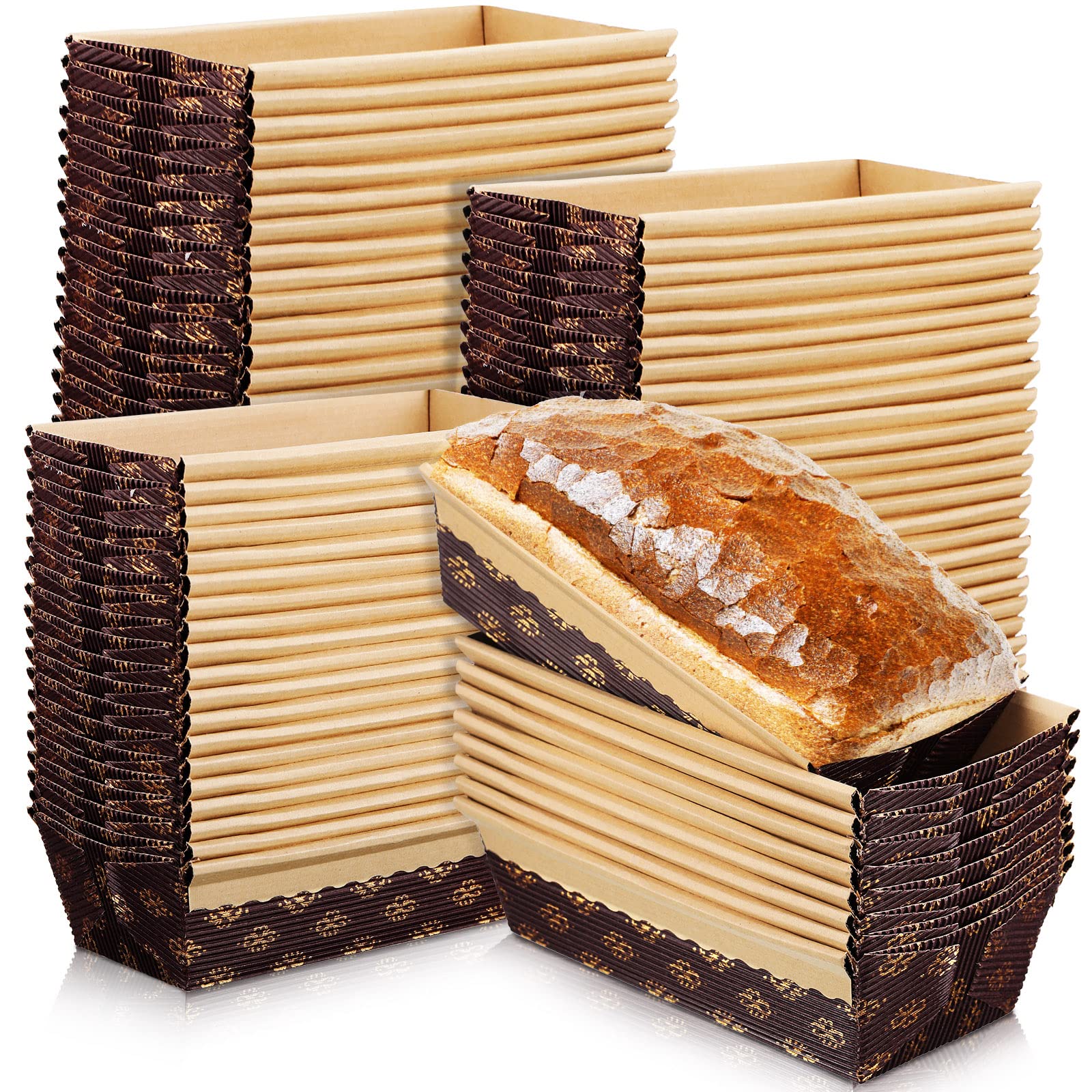 Panitay 100 Pcs Paper Loaf Pans Disposable Kraft Rectangle Baking Molds