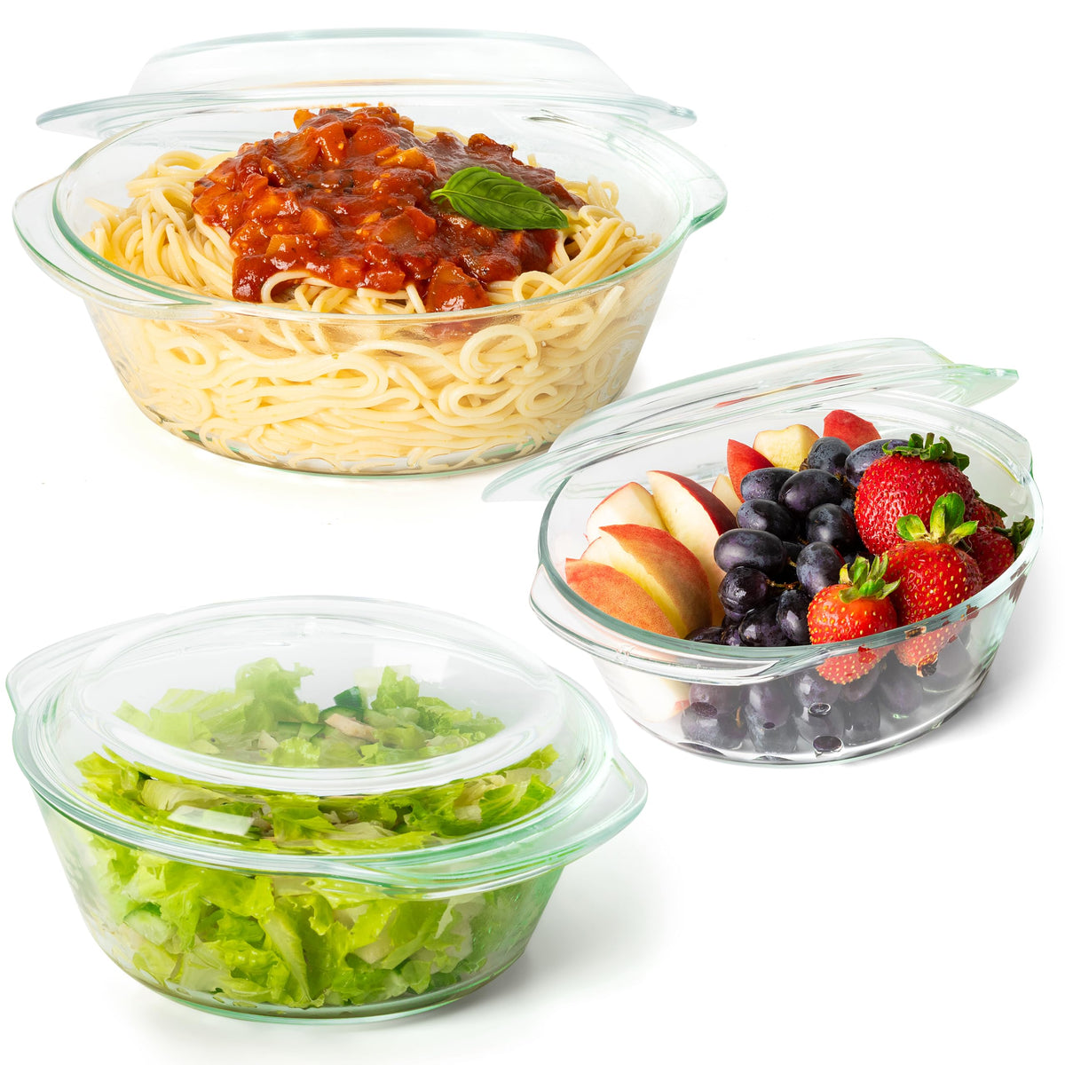 Moss & Stone Basics 6-Piece Clear Glass Casserole Dishes For Oven With Lids, Durable Borosilicate Glass Bakeware Set, Glass Bowl