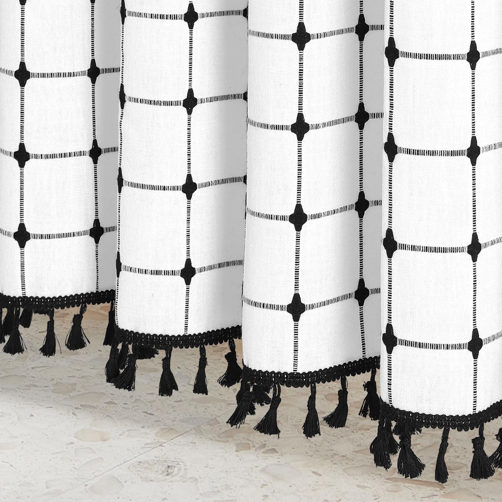 Mitovilla 36 X 72 Small Stall Boho Shower Curtain Set, White Black Narrow Cotton Linen Fabric Shower Curtains For Farmhouse Bath