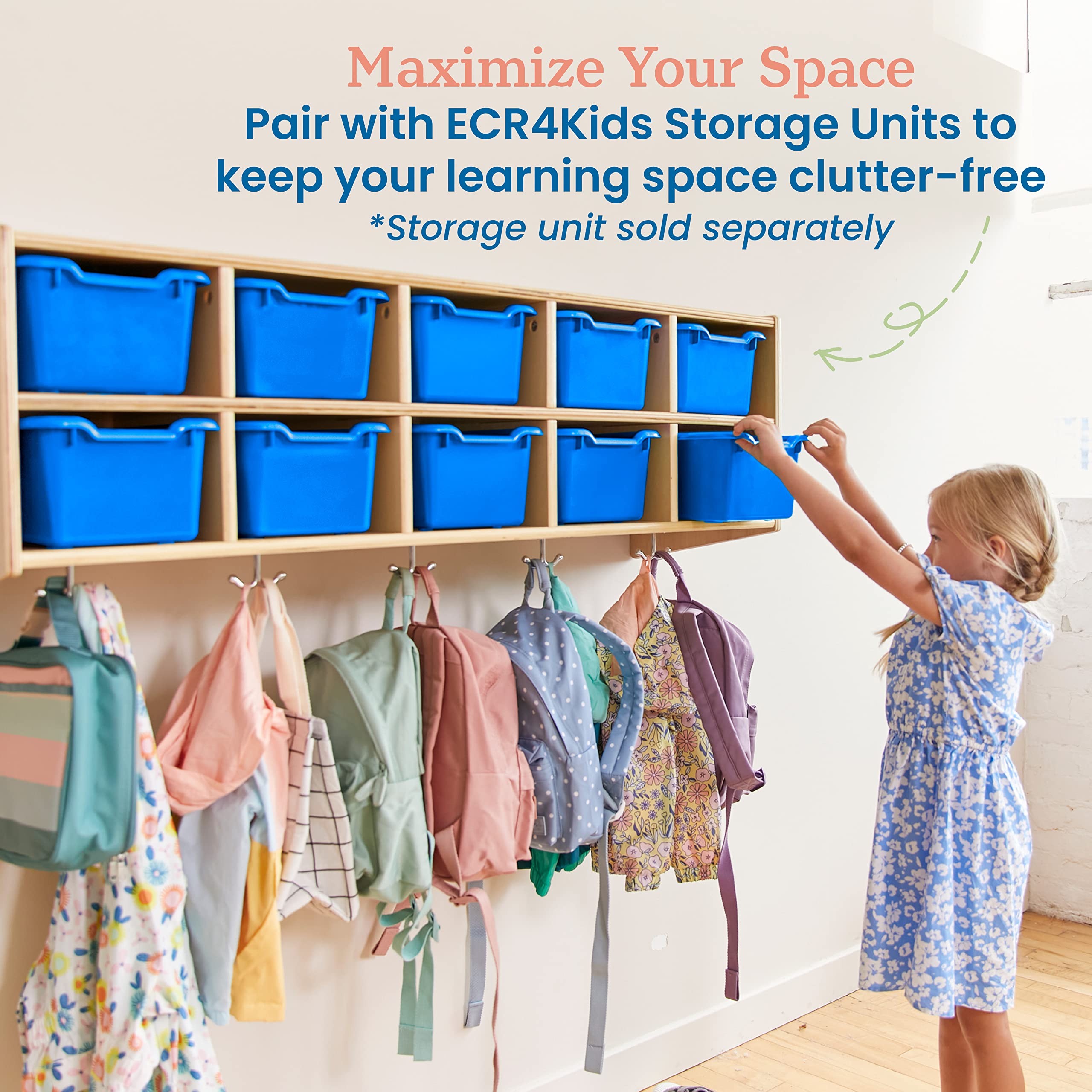 Ecr4Kids Scoop Front Storage Bins, Multipurpose Organization, Blue, 10-Piece