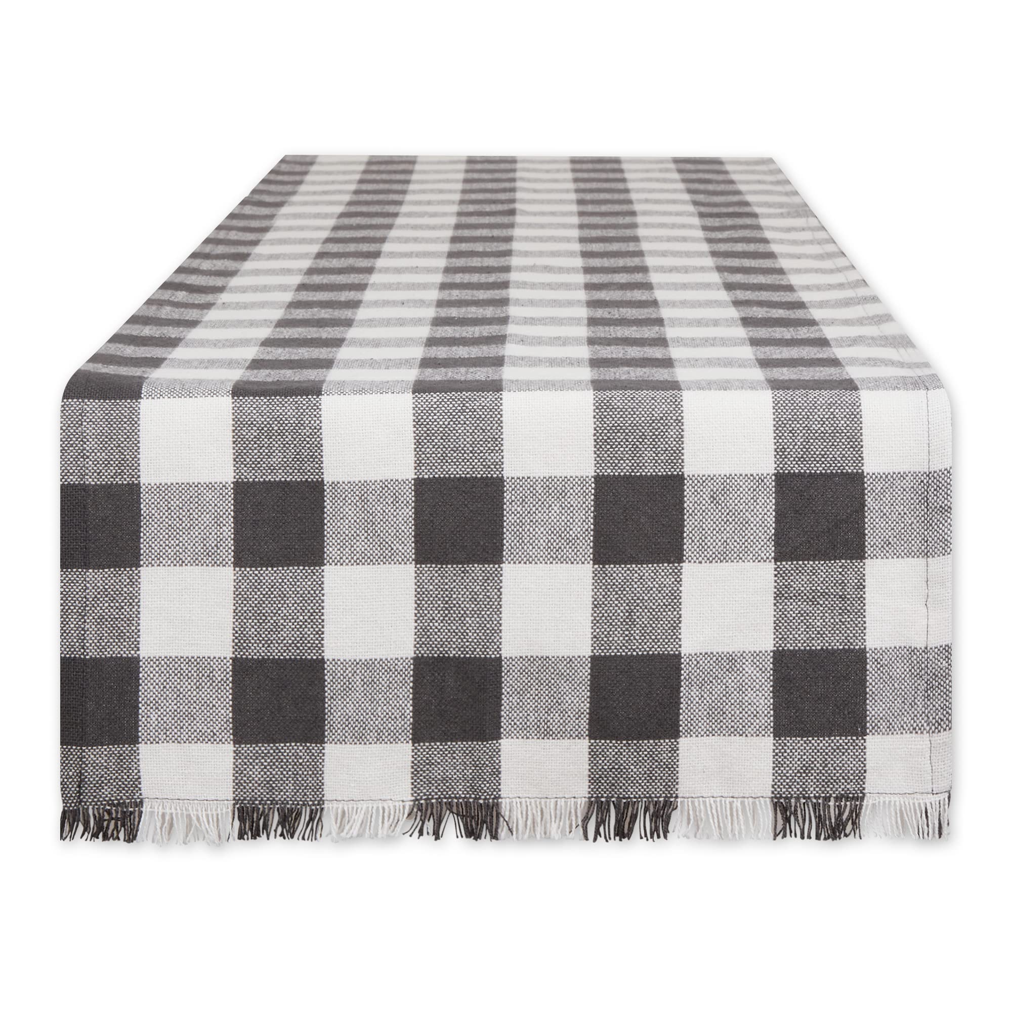 Dii Heavyweight Fringed Check Tabletop Collection, Table Runner, 14X72, Mineral