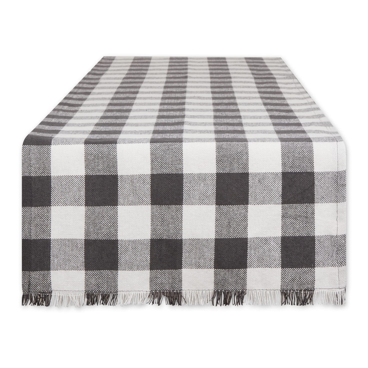 Dii Heavyweight Fringed Check Tabletop Collection, Table Runner, 14X72, Mineral