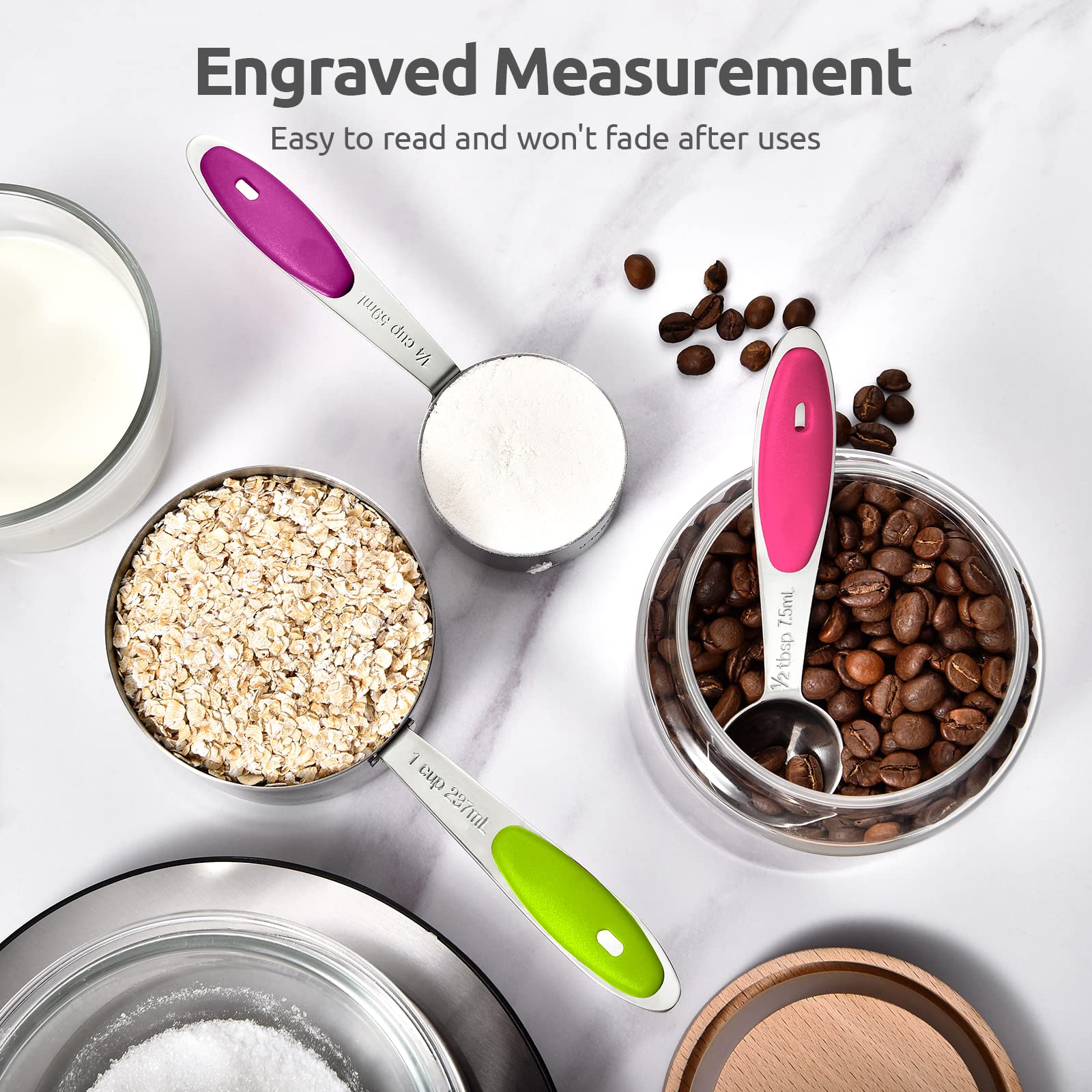 U-Taste 12-Piece Measuring Cups and Spoons Set, 18/8 Stainless Steel, Multicolors, Model UTCUPS001-12P