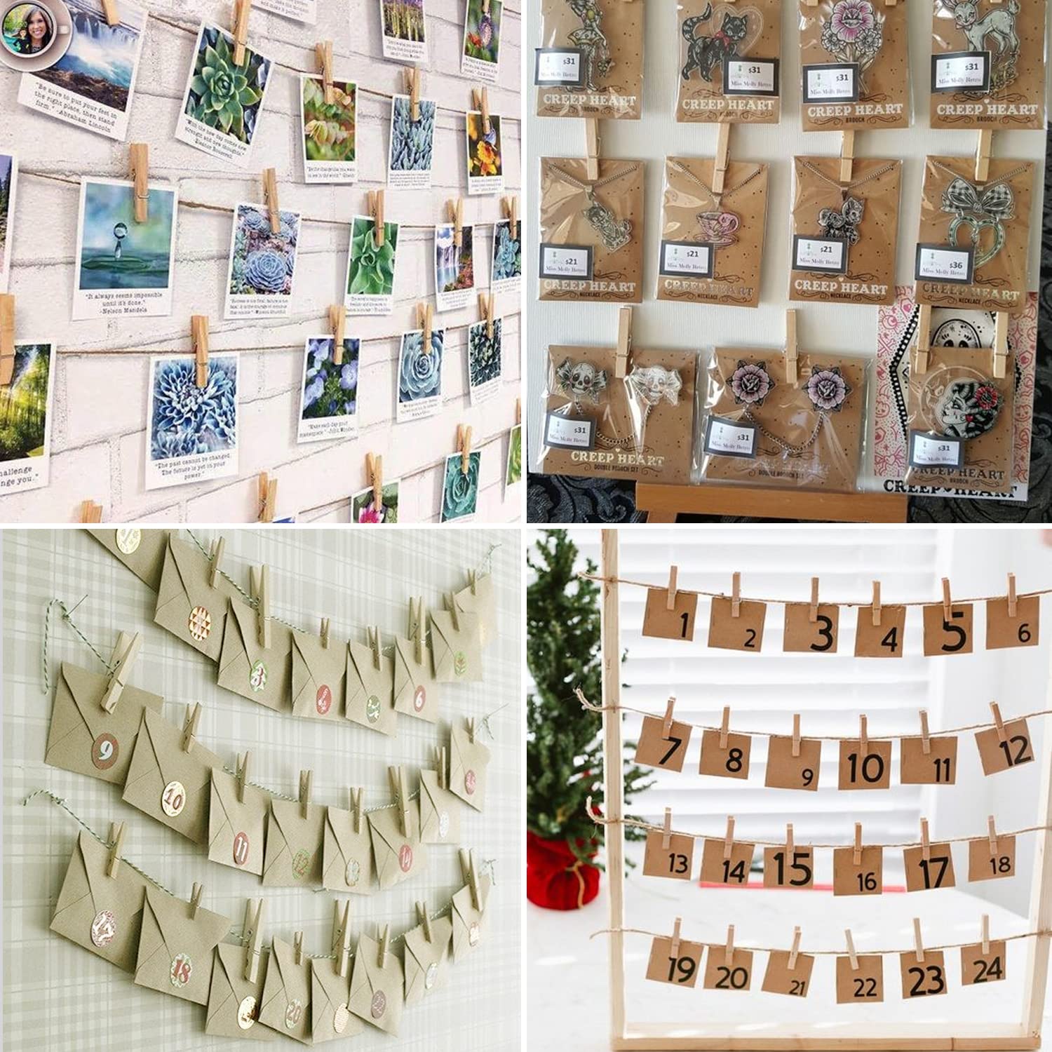 Kimober 2.36Inch Large Wooden Clothespins,Sturdy Natural Wooden Craft Peg Pins Clips For Hanging Photos,Paper Crafts,100Pcs
