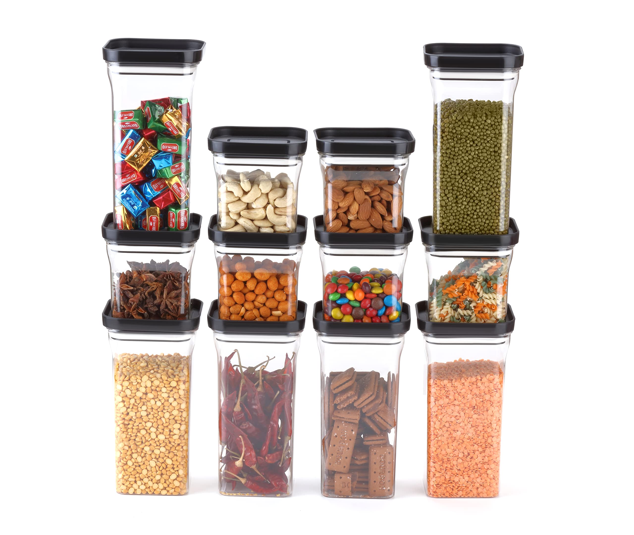 MOXSTAR Unbreakable Air Tight Kitchen Storage Container for Rice,Dal,Atta,Flour,Cereals,Snacks Kit Kat Container (1100MLBlack, 6