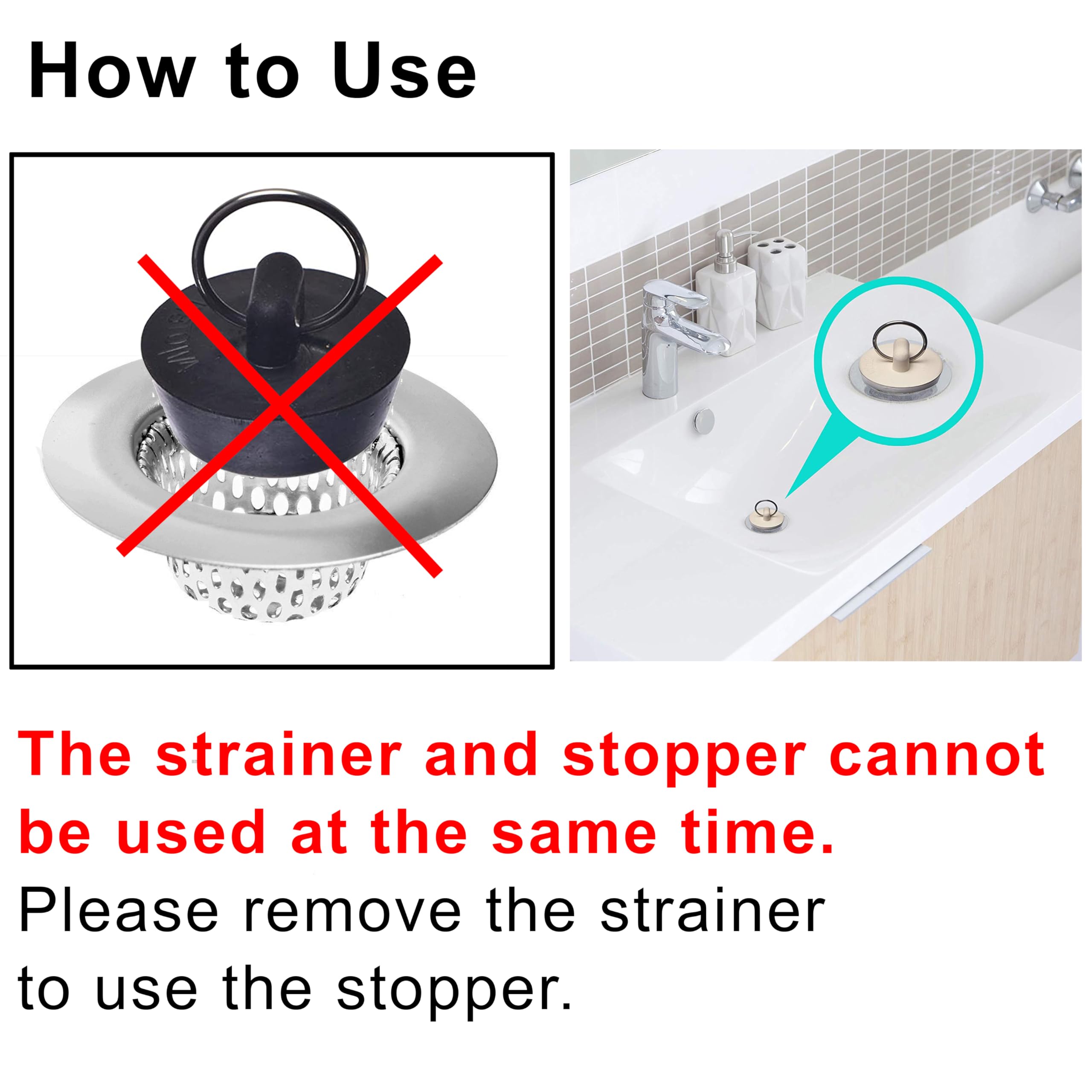 4 Pack - Bathroom Sink Strainers and Stopper Plug Combo - 2.125'' Top / 1'' Basket  Stainless Steel Strainers and Rubber Plug Stopper for Standard Bathroom Sink  Utility  Slop  Lavatory and RV Sink