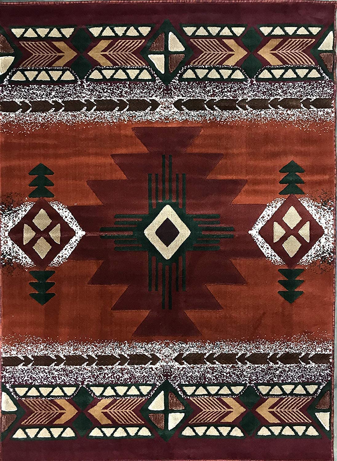 YHSF South West Native American Area Rug C318 (Rust, 5 Feet 11 Inches x 8 Feet 6 Inches)