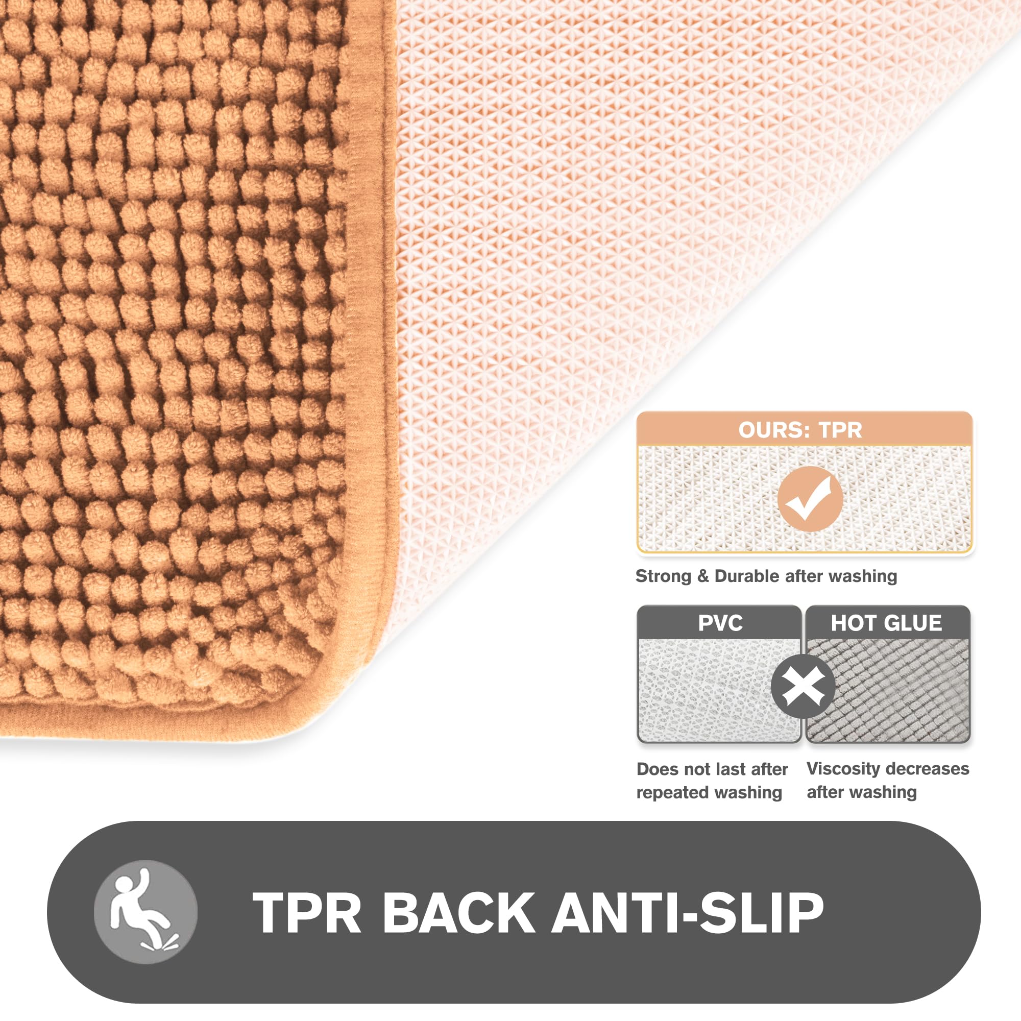 Pureswan Peach Bathroom Rugs - Absorbent And Washable Bath Mat, Non-Slip, Thick Soft Chenille Bath Rugs For Bathroom Floor, Show