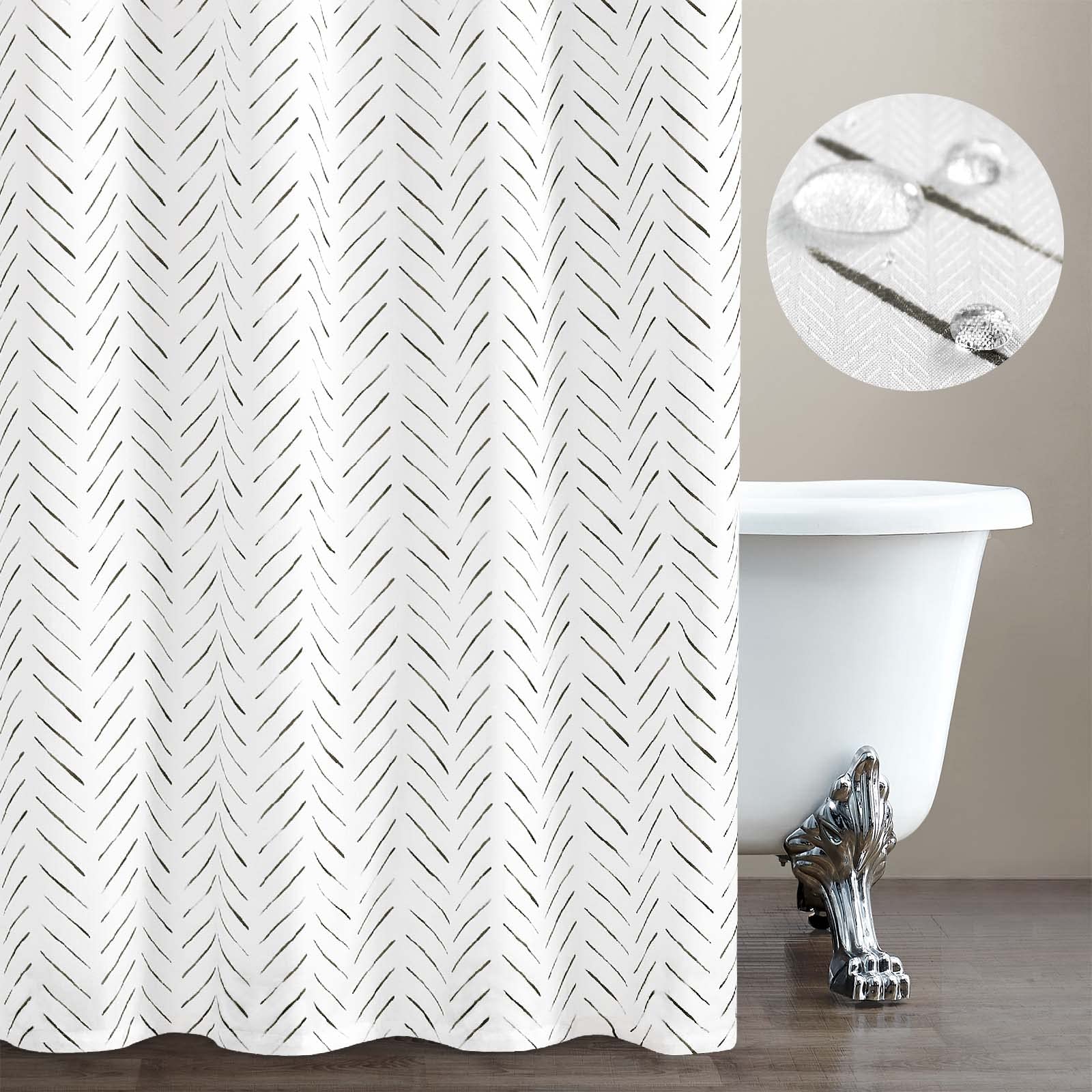 Jinchan Extra Long Black And White Shower Curtain Herringbone Modern Fabric Shower Curtain Zig Zag Inky Chevron Farmhouse Shower