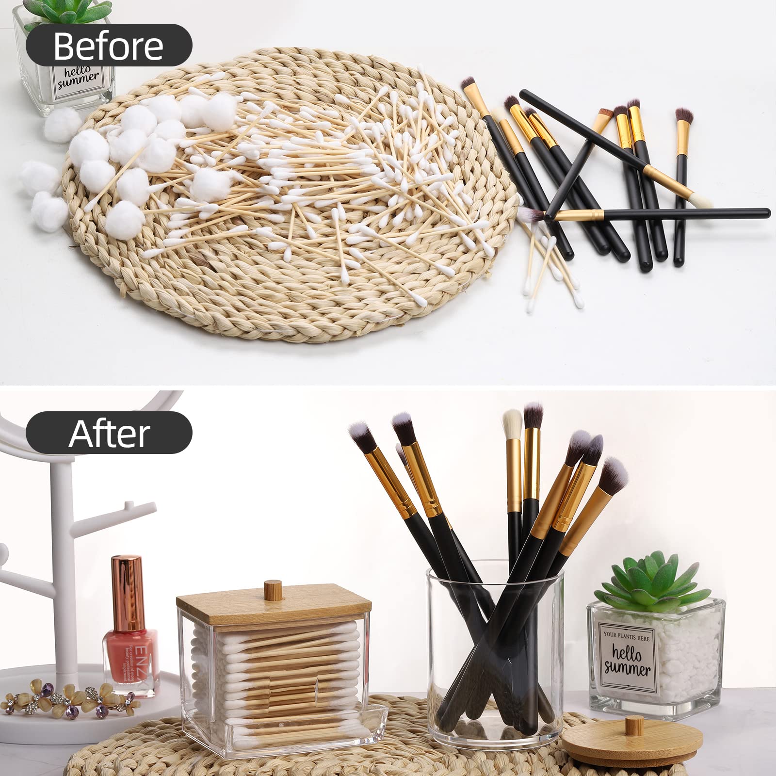 Tbestmax Qtips Holder Bathroom Container  10/7 OZ Cotton Ball/Swabs Dispenser  Apothecary Jar Organizer for Storage Wood Lids