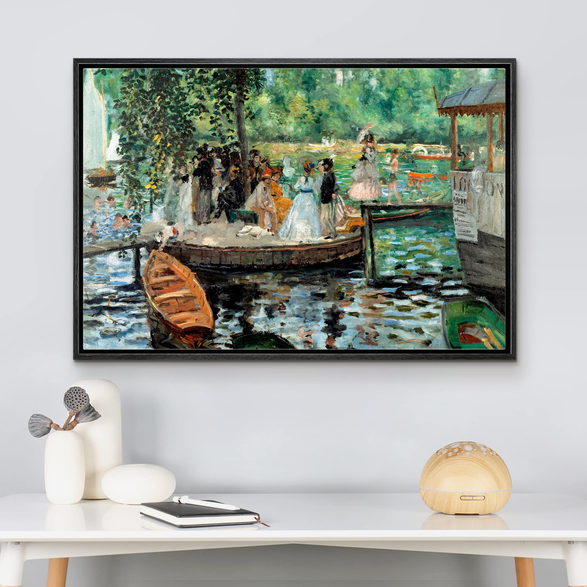 Wall26 - La Grenouillere By Pierre-Auguste Renoir - Framed Canvas Print Wall Art Famous Oil Painting Reproduction - 24''X36'' Bl