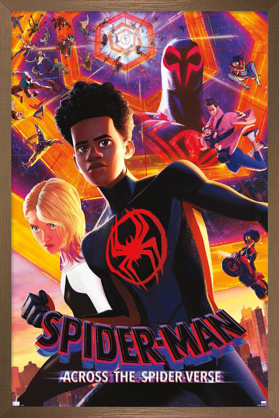 Trends International Marvel Spider-Man: Across The Spider-Verse - Group One Sheet Wall Poster, 22.37'' X 34.00'', Bronze Framed