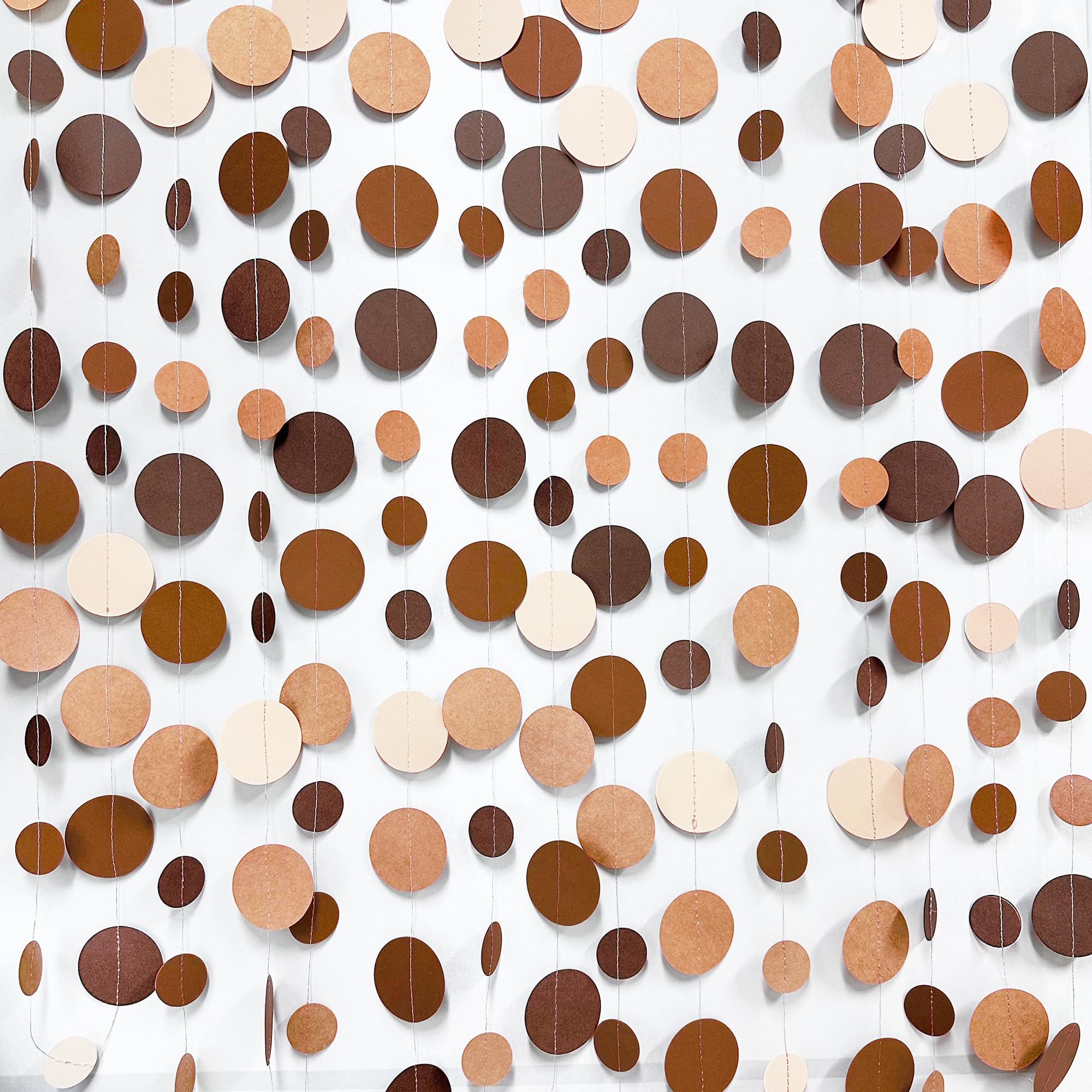Ombre Brown Party Decorations Polka Dots Garlands Cream Tan Brown Boho Hanging Paper Circle Dots Streamer For Neutral Rustic Cow