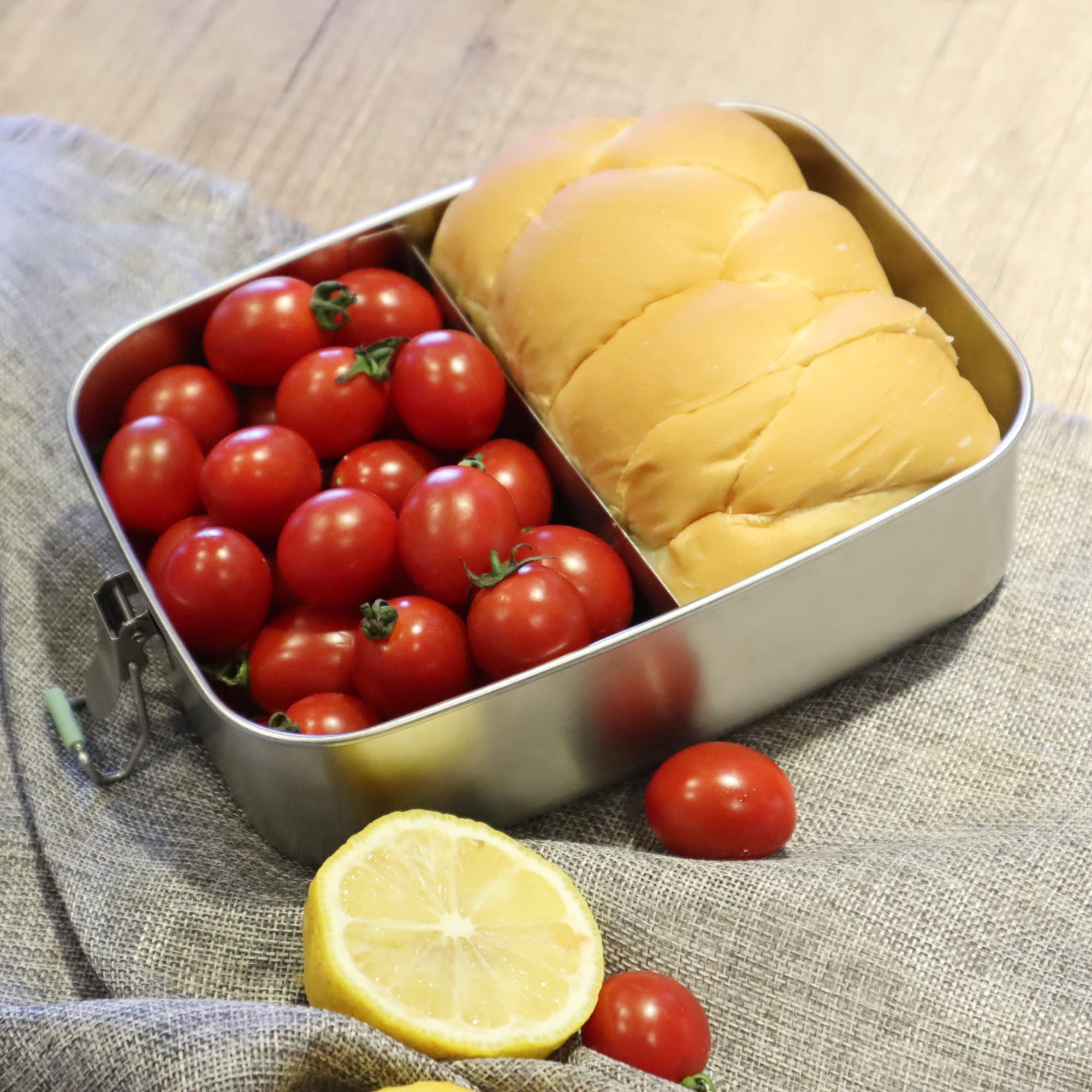Arora Stainless Steel Bento Lunch Box - 1500Ml W/Divider, 2 Compartments, Eco & Recyclable Food Container, Leakproof & Dishwashe