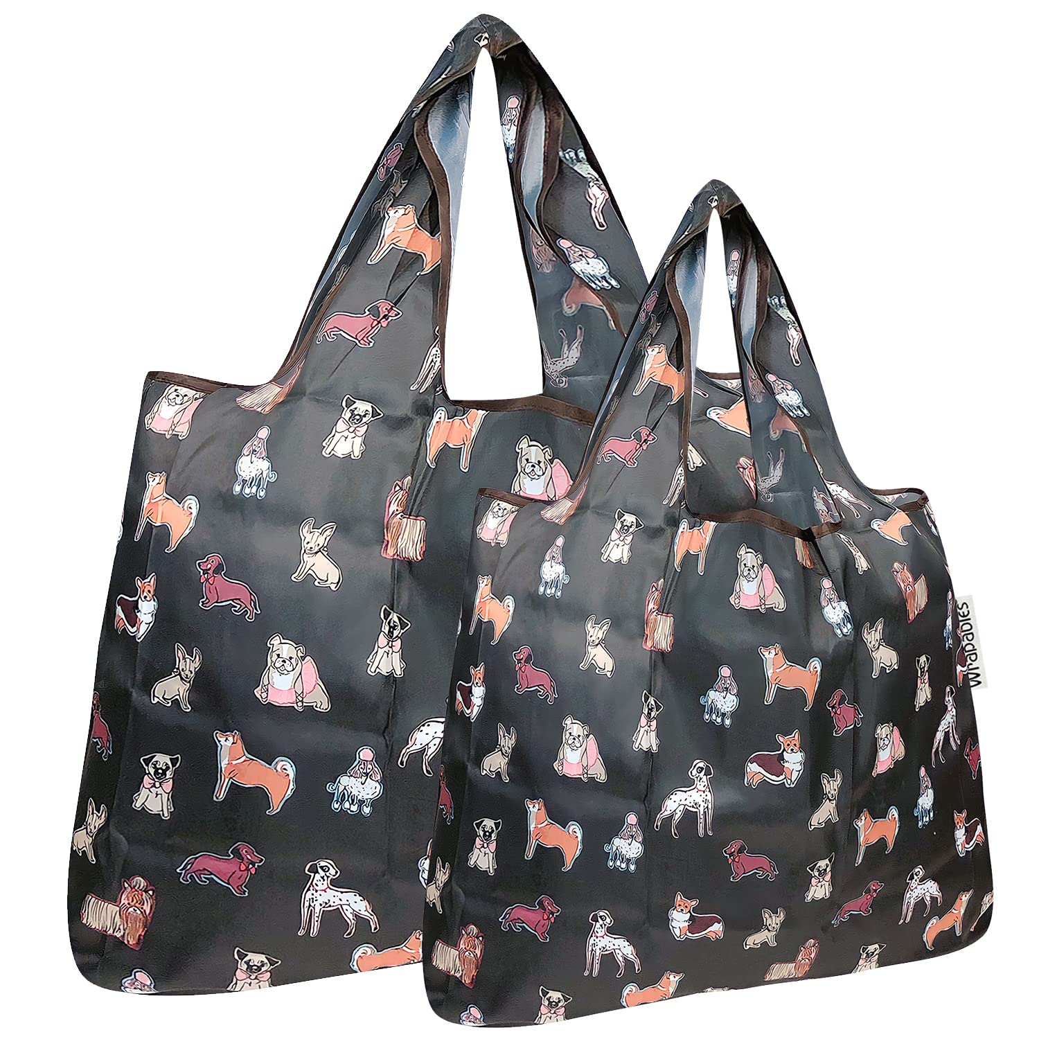allydrew Large & Small Foldable Tote Nylon Reusable Grocery Bags, Set of 2, Shiba Inu Dogs