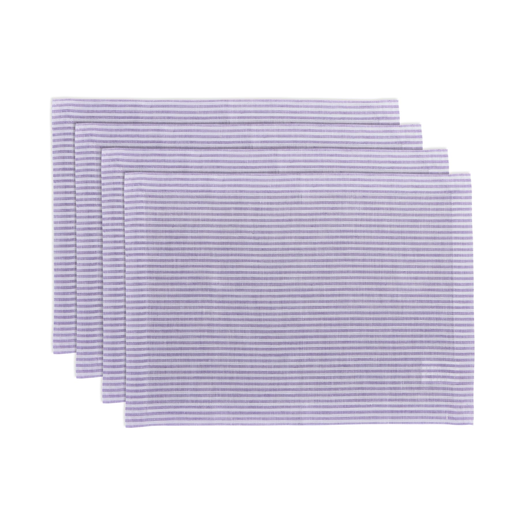 Solino Home Stripe Linen Placemats 19'' L X 14'' W Inch - 100% Pure Linen Lavender And White Cloth Placemats Set Of 4 - Narrow S