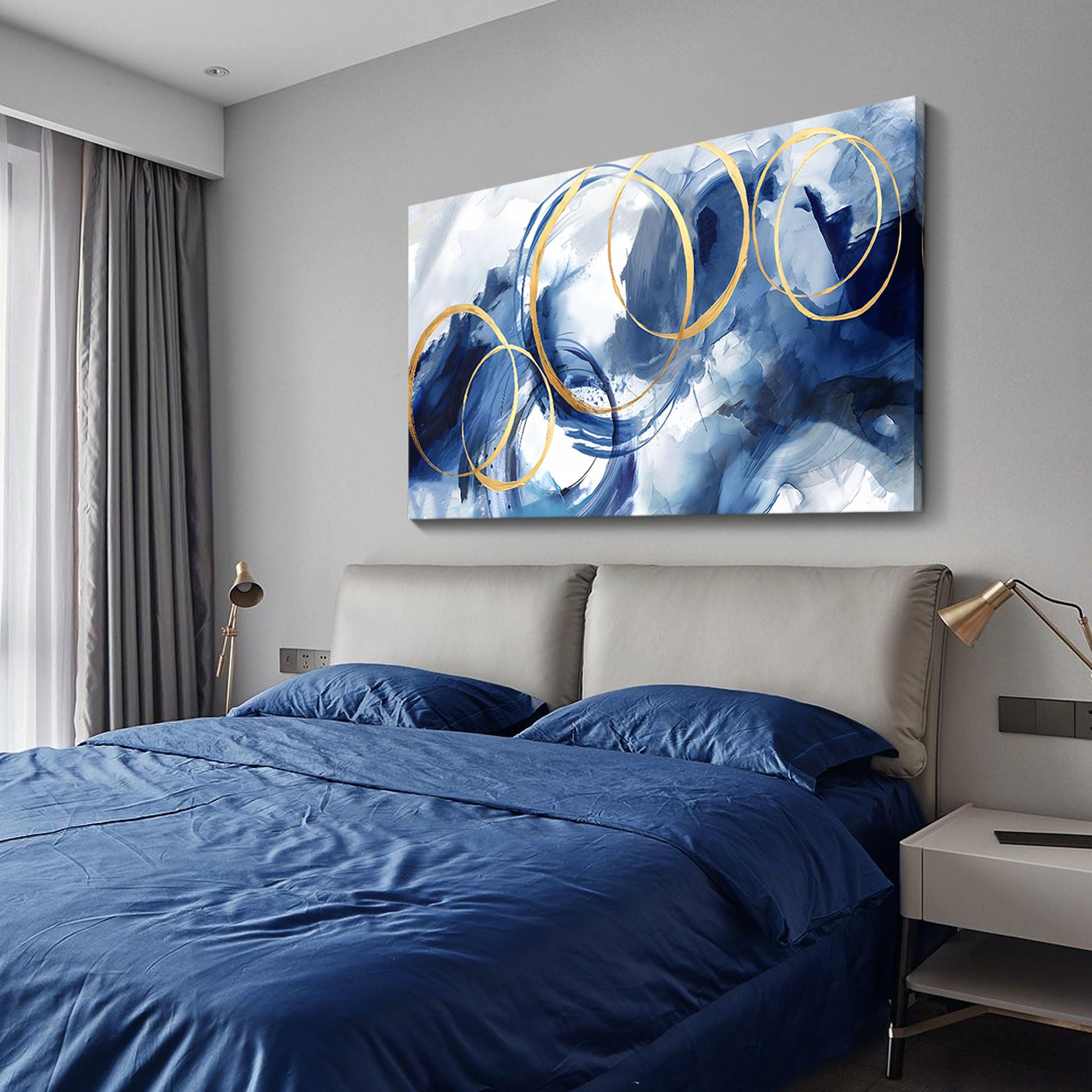 Ajaziko Blue Abstract Wall Art Modern Art Wall Decor Artwork For Walls Living Room Large Painting Size 20X40 Office Pictures For