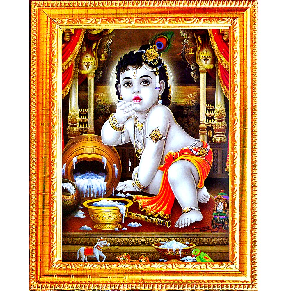Suninow Bal Gopal Picture | God Goddess Religious Framed Painting For Wall And Pooja/Hindu Bhagwan Devi Devta Photo Frame/God Po