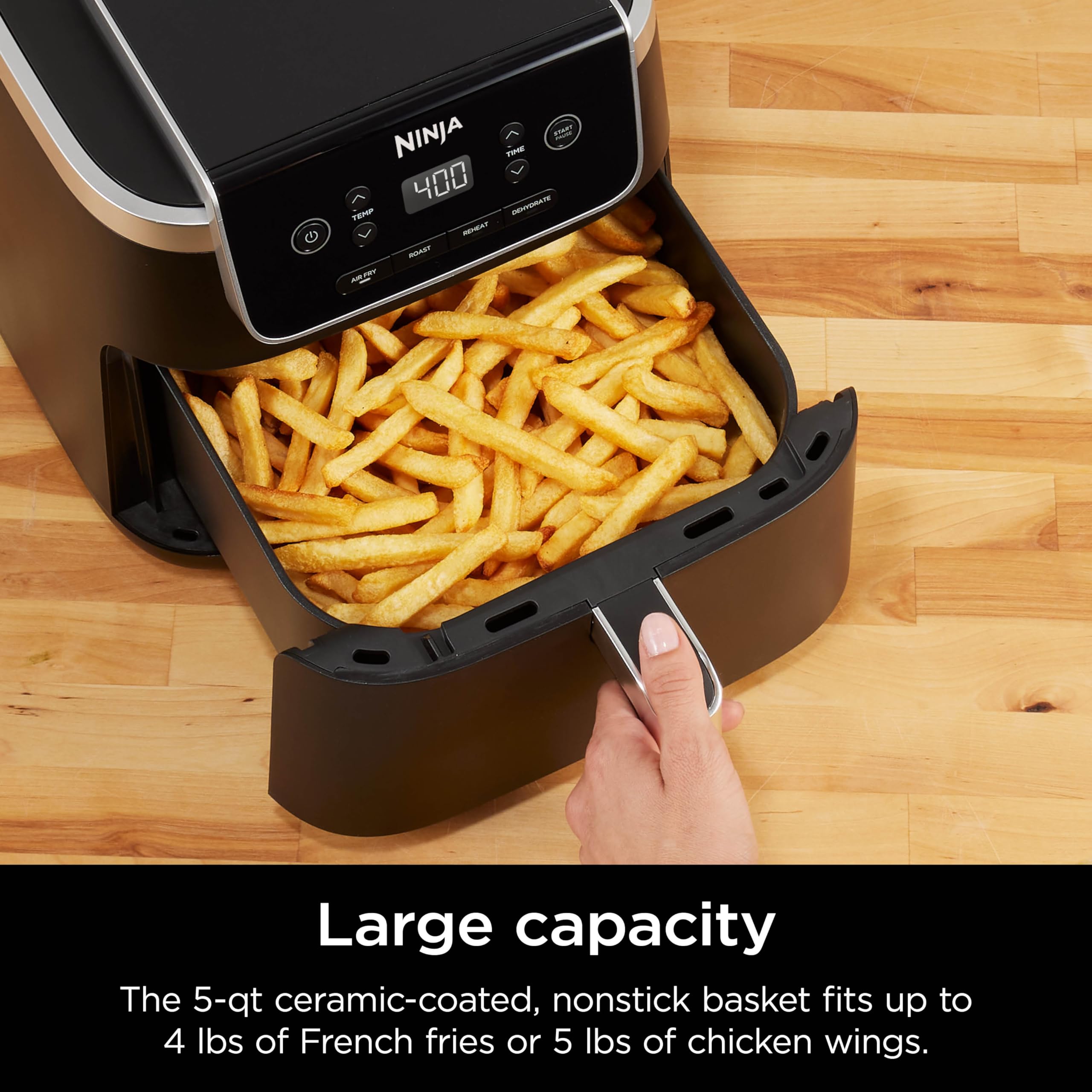 Ninja Air Fryer Pro AF141, 5 QT Capacity, Black, 4-in-1 Air Fry, Roast, Reheat, Dehydrate, Nonstick Basket, 400F, Plastic