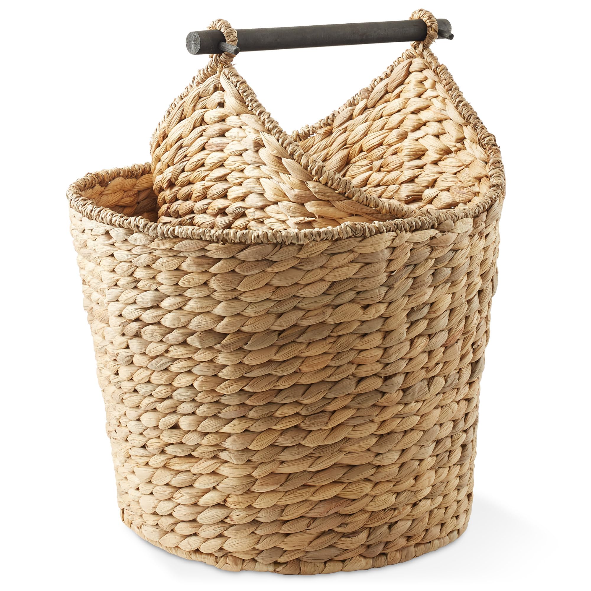 Casafield Toilet Paper Roll Storage Basket with Magazine Holder, Natural - Woven Water Hyacinth Wicker Bathroom Bin for Bath Tis