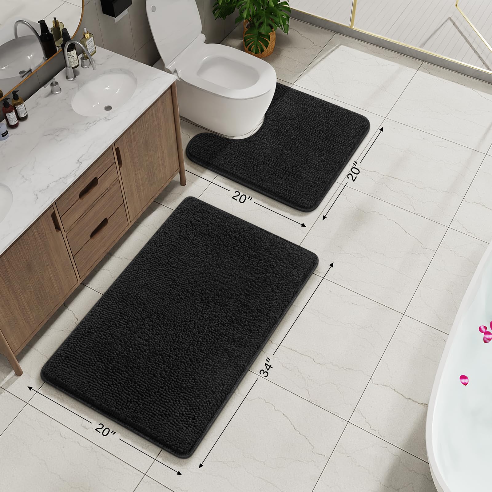 Arogan Bathroom Rug Sets 2 Piece, 20''X20'' U-Shaped Toilet Mat And 21''  34'' Bath Mats Bathroom Floor Set, Machine Washable Ba