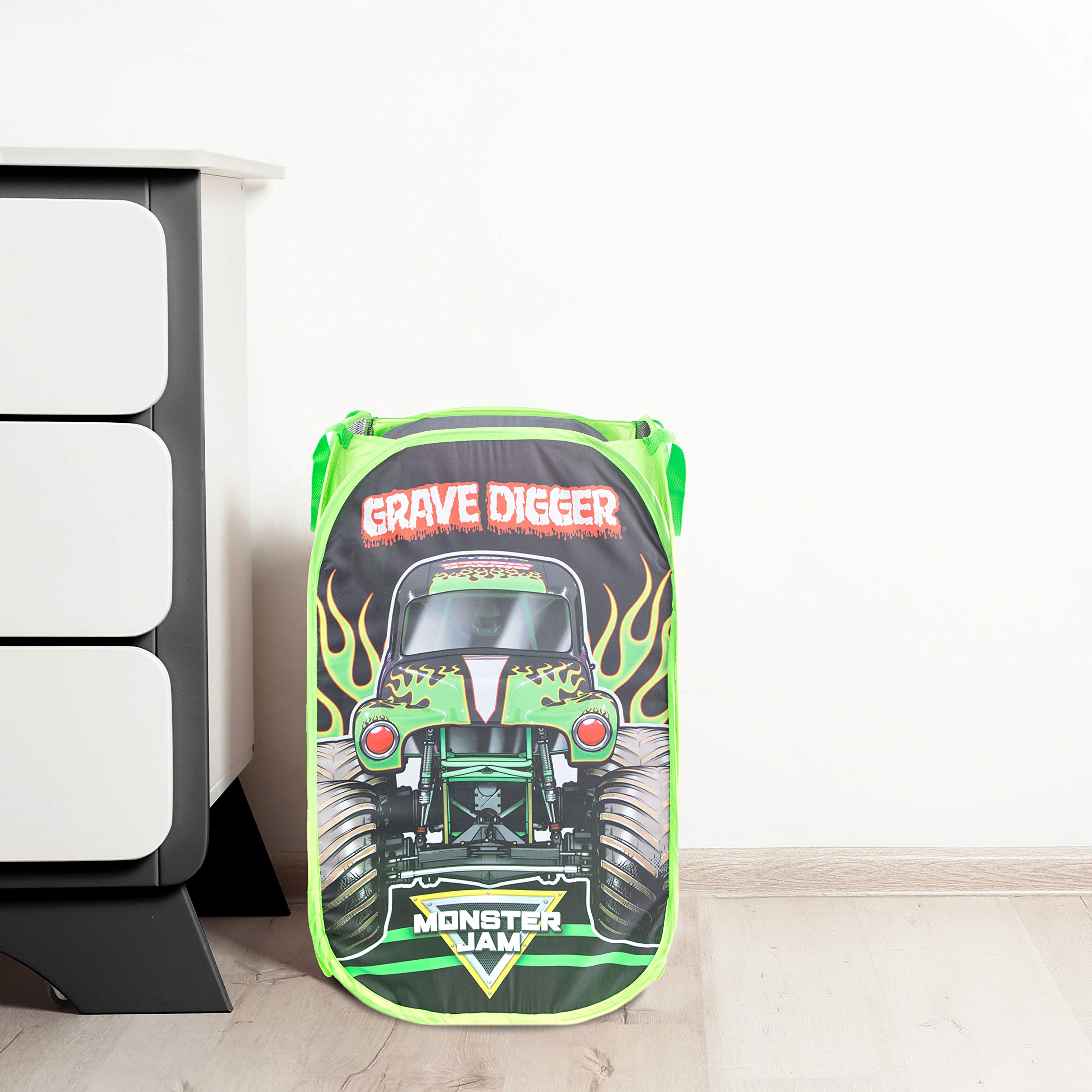 Jay Franco Monster Jam Grave Digger Pop Up Hamper - Mesh Laundry Basket/Bag with Durable Handles