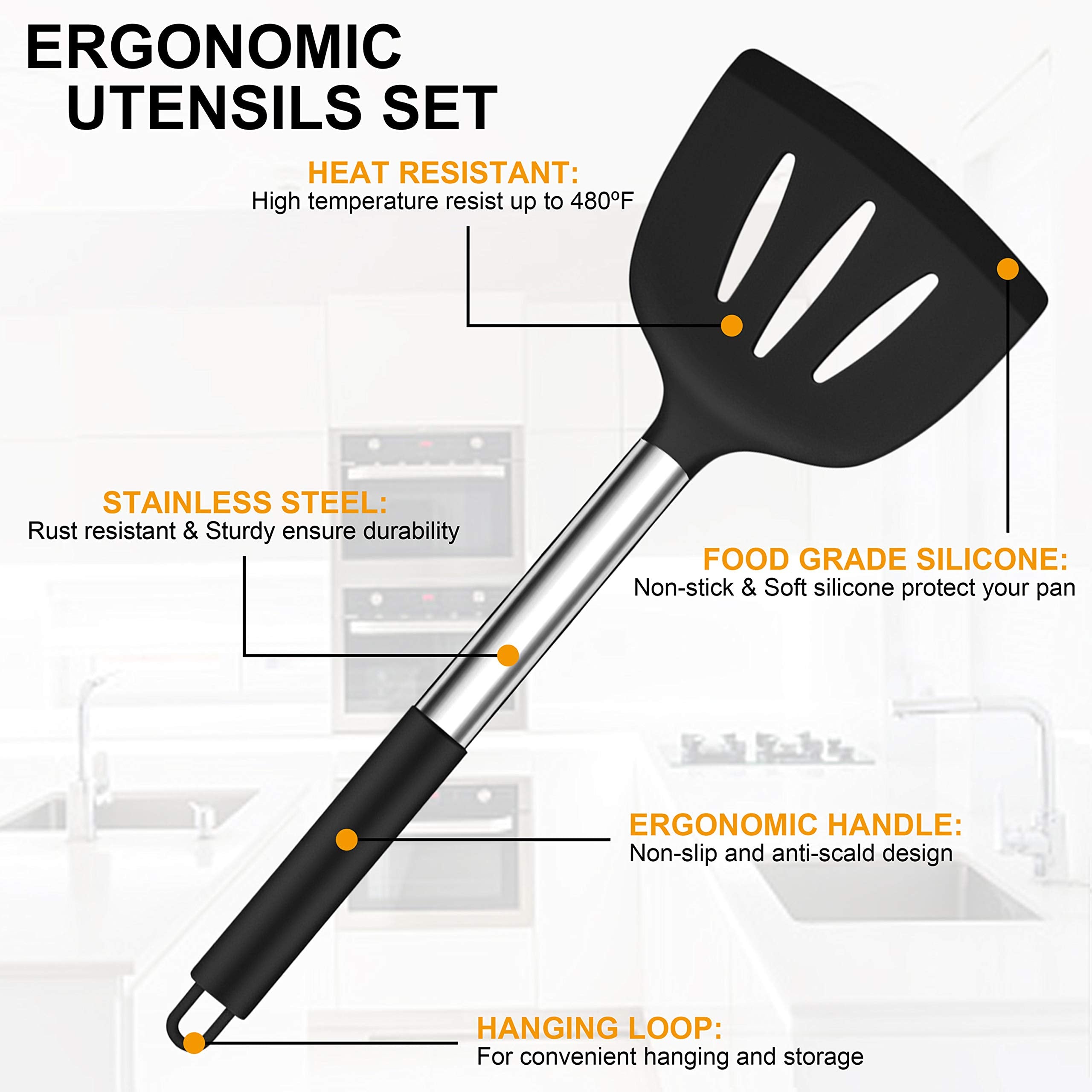 Lianyu 27 Pcs Cooking Utensils Set With Holder, Silicone Kitchen Utensils Spatula Set With Stainless Steel Handle, Kitchen Cooki