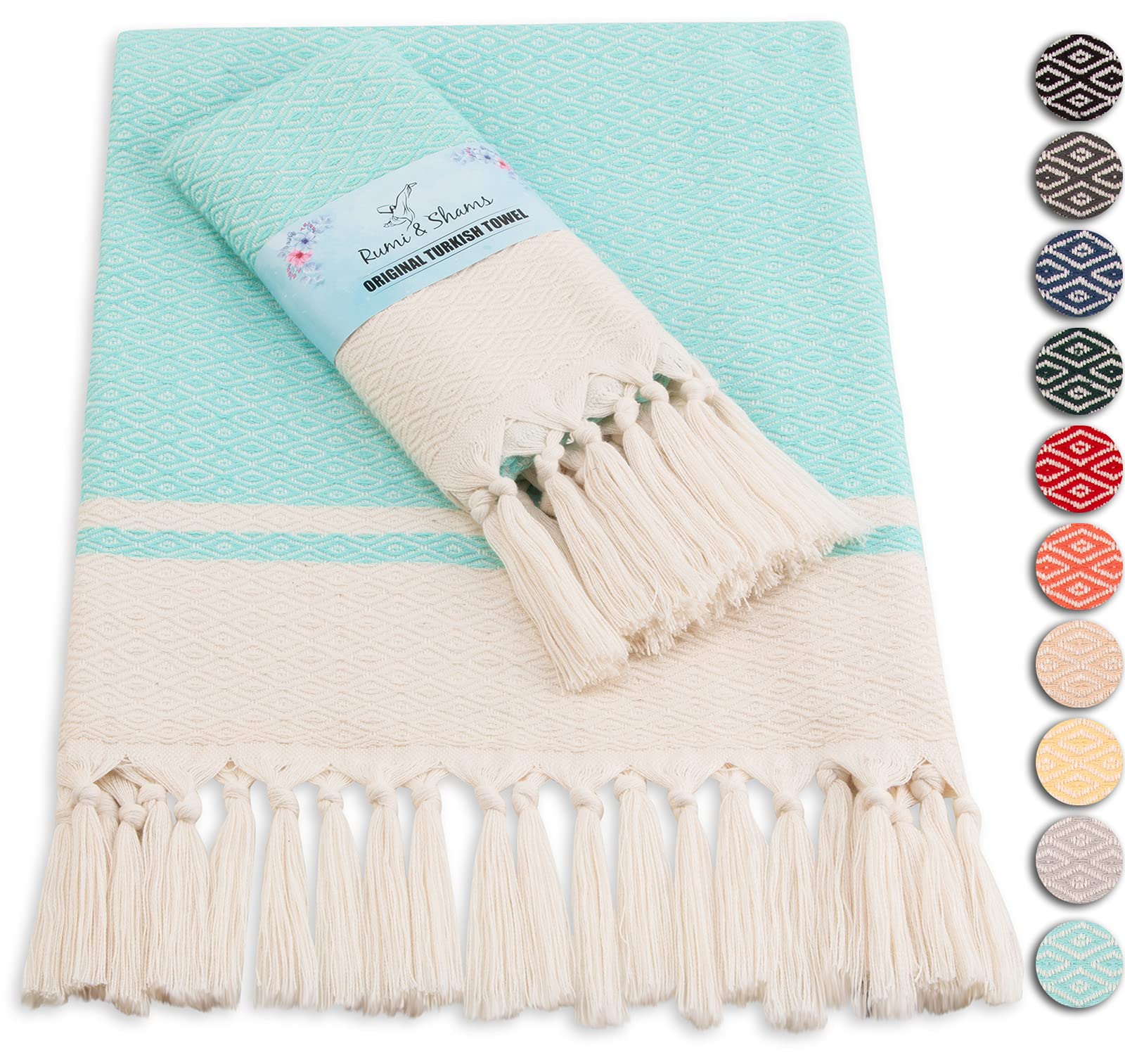 Rumi & Shams Turkish Hand Towels For Bathroom | 2 Pcs Farmhouse Hand Towels | 16 X 32 Inches Boho Hand Towels | 100% Cotton Turk