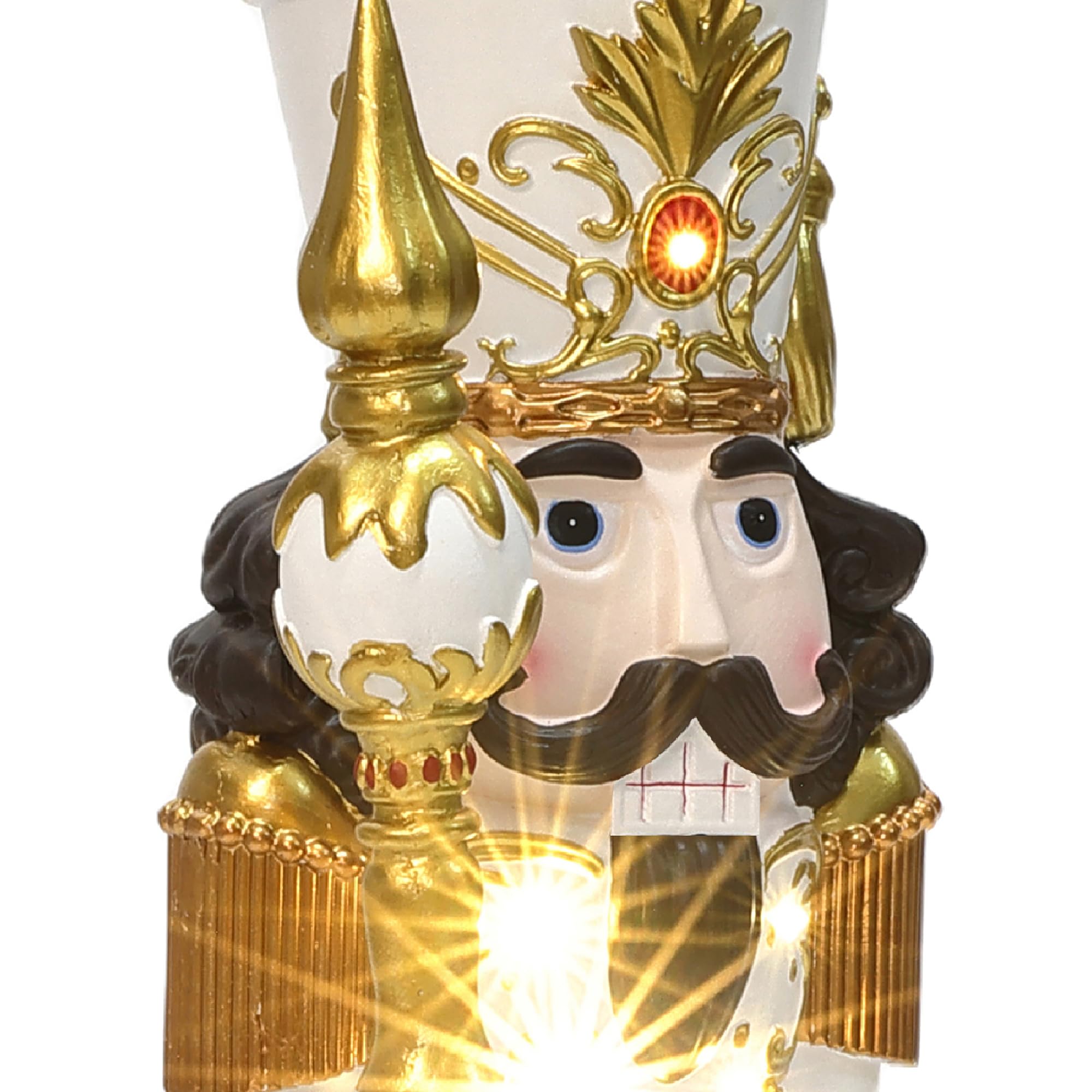 LuxenHome 2FT Tall Nutcracker Christmas Decoration, Lighted Holiday Nutcracker Soldier Statue with Gem Accent and Scepter, Chris