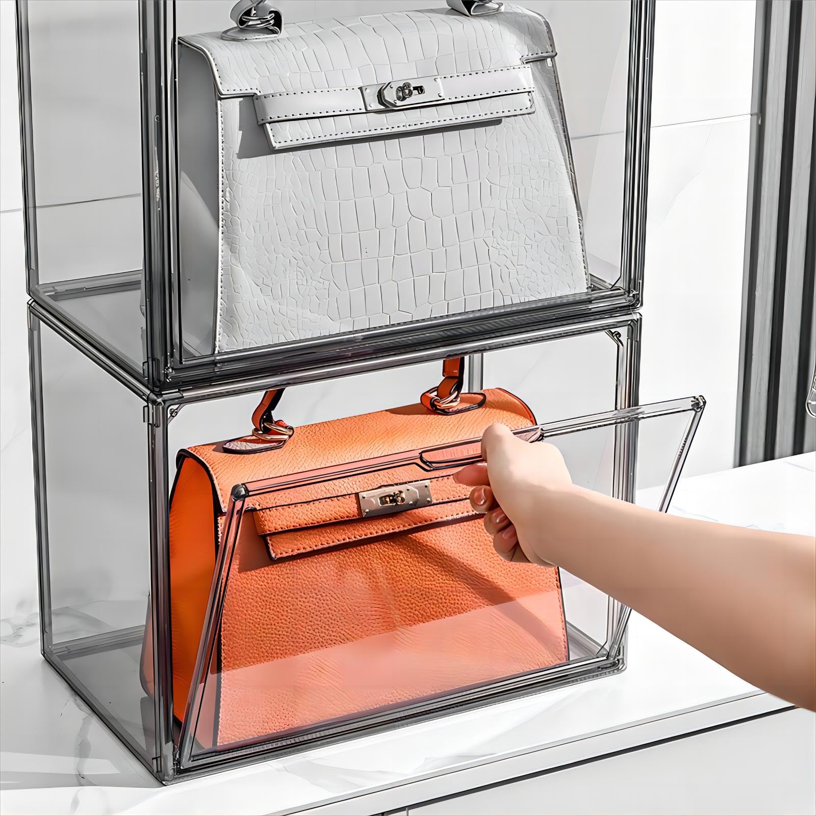 Gudemay Clear Stackable Plastic Storage Bins With Magnetic Lid, Dustproof Book & Cosmetic Display Cases, Large Figures Collectib
