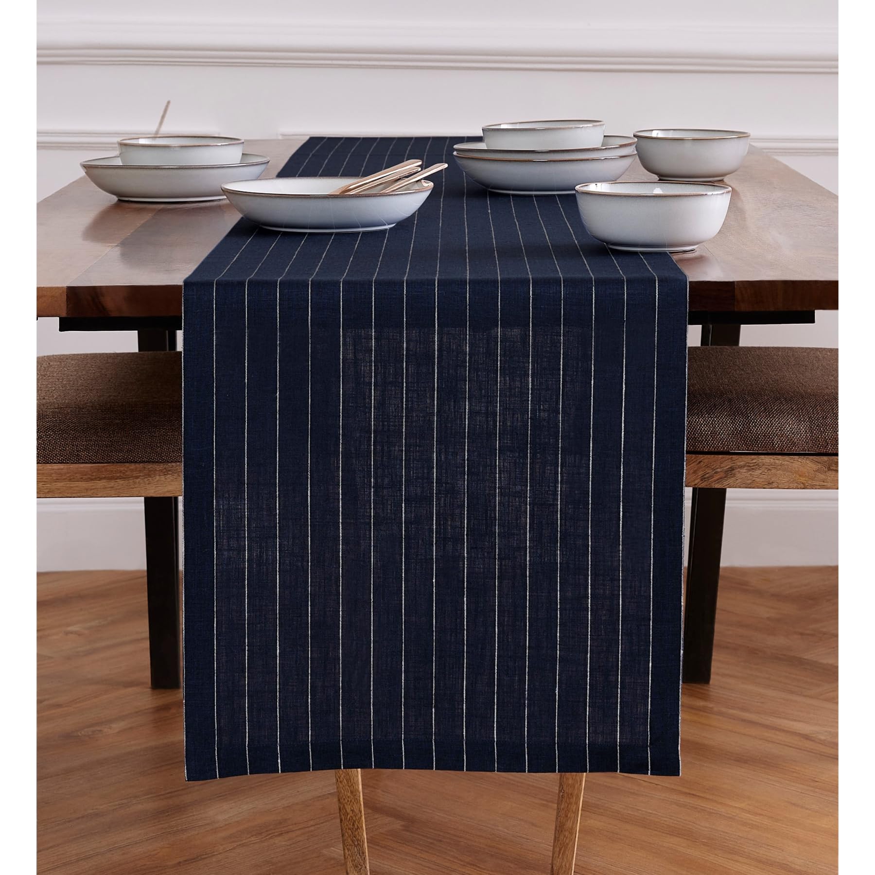 Solino Home Pinstripe Linen Navy And White Table Runner 120 Inches Long - 100% Pure Linen Dining Table Runner 16 X 120 Inch Idea