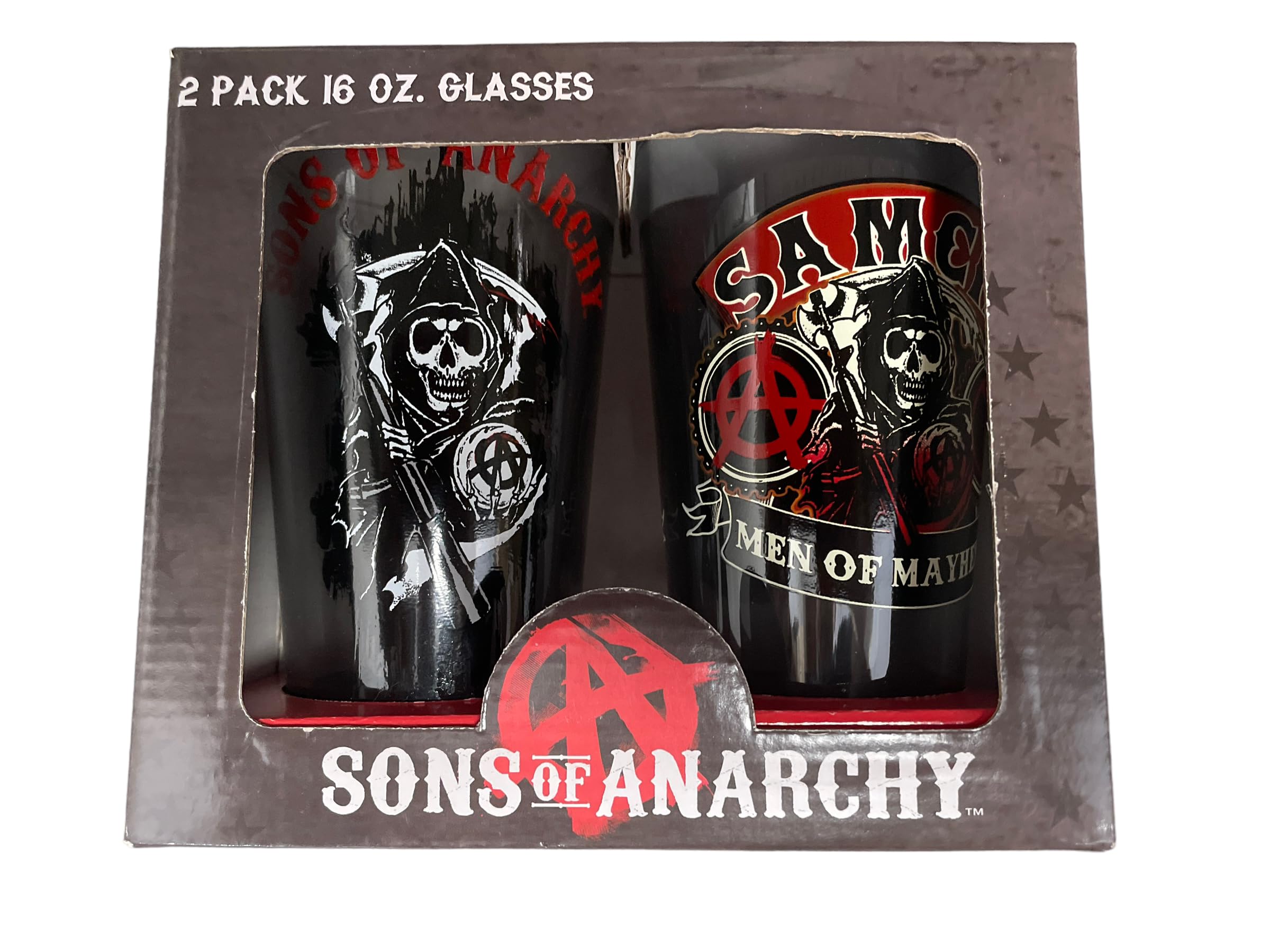 Just Funky Sons Of Anarchy Men Of Mayhem 2 Pack Pint Glasses - 16 Oz Glass
